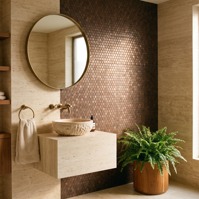 Mini Hexagon 3D Dark Copper Peel & Stick Splashback | 29.8×30.7 cm | Self-Adhesive Mosaic Tile