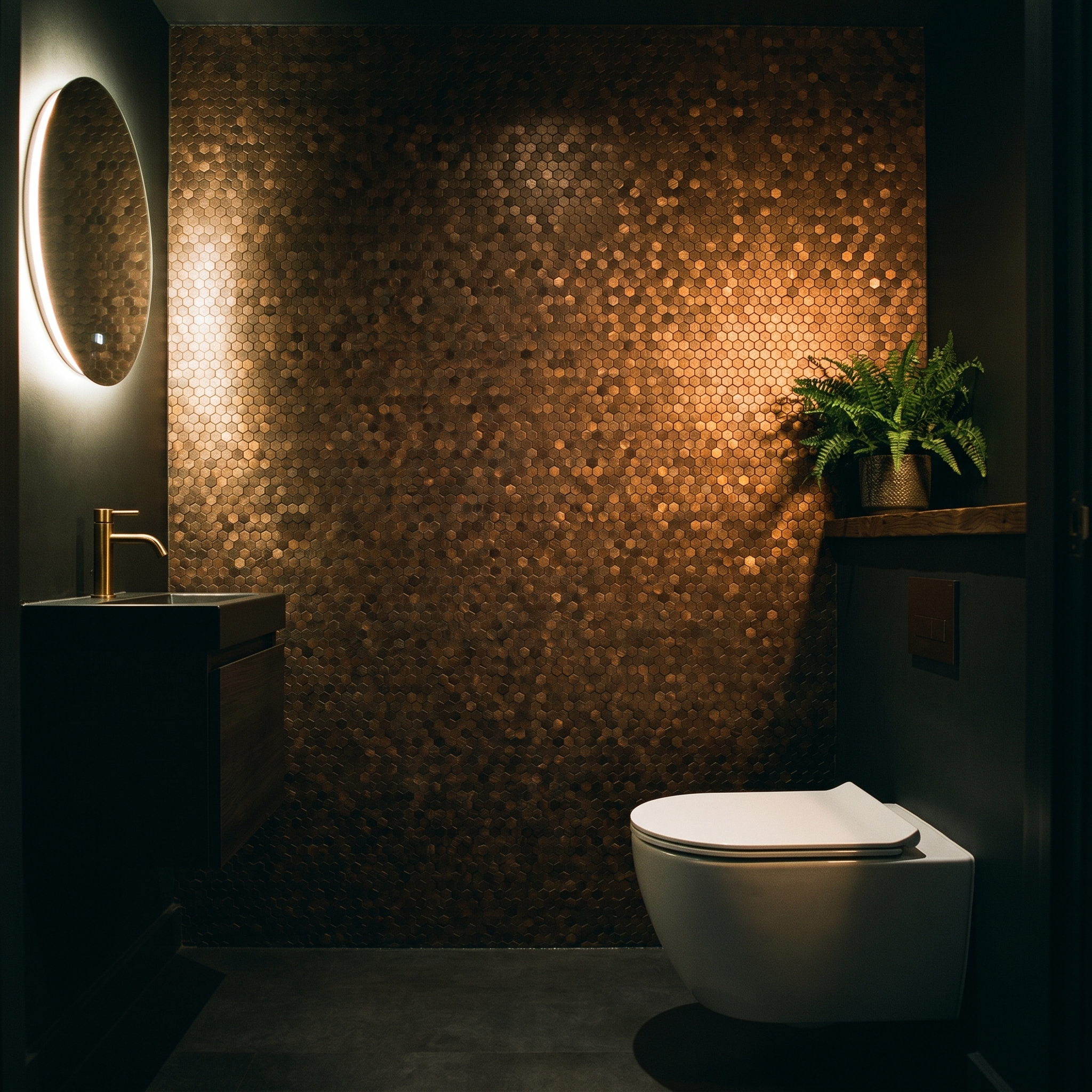Mini Hexagon 3D Dark Copper Peel & Stick Splashback | 29.8×30.7 cm | Self-Adhesive Mosaic Tile
