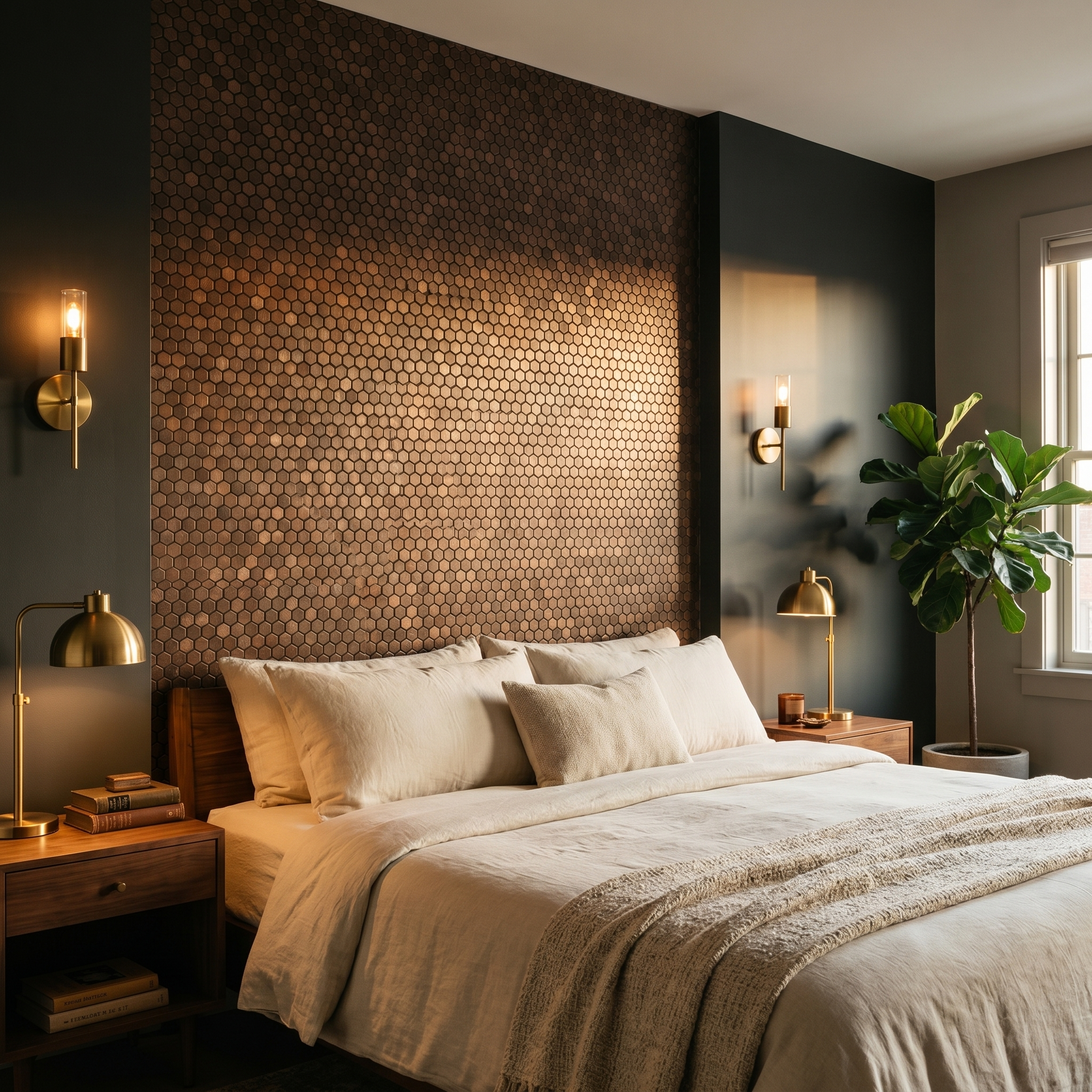 Mini Hexagon 3D Dark Copper Peel & Stick Splashback | 29.8×30.7 cm | Self-Adhesive Mosaic Tile
