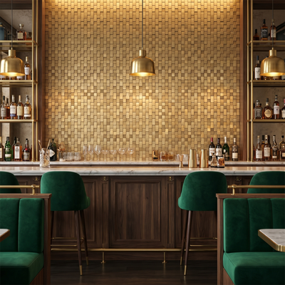 Brick 3D Gold Peel & Stick Splashback | 30×29.8 cm | Self-Adhesive Mosaic Tile