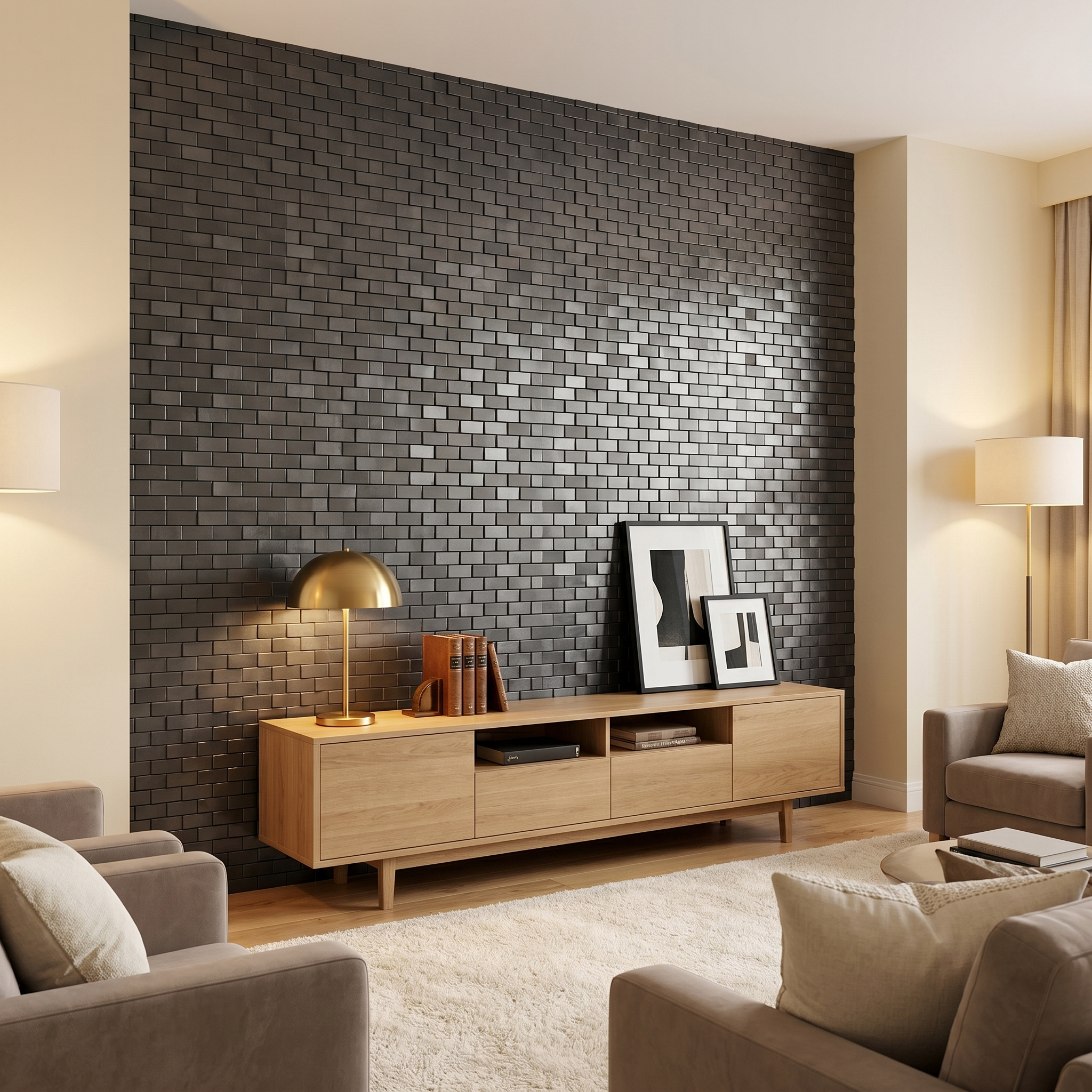 Brick 3D Anthracite Peel & Stick Splashback | 30×29.8 cm | Self-Adhesive Mosaic Tile