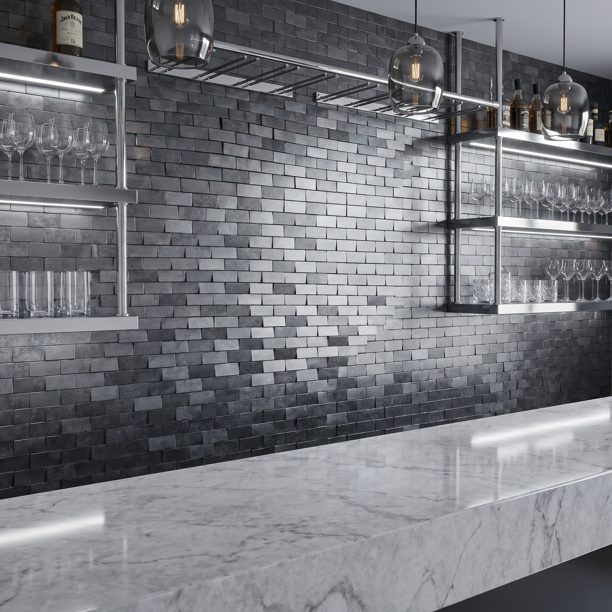 Brick 3D Graphite Peel & Stick Splashback | 30×29.8 cm | Self-Adhesive Mosaic Tile