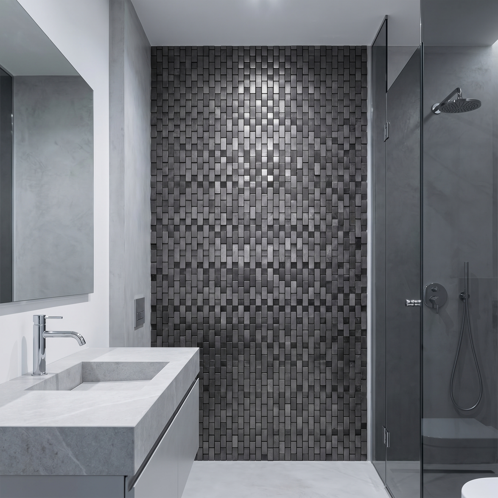 Brick 3D Graphite Peel & Stick Splashback | 30×29.8 cm | Self-Adhesive Mosaic Tile