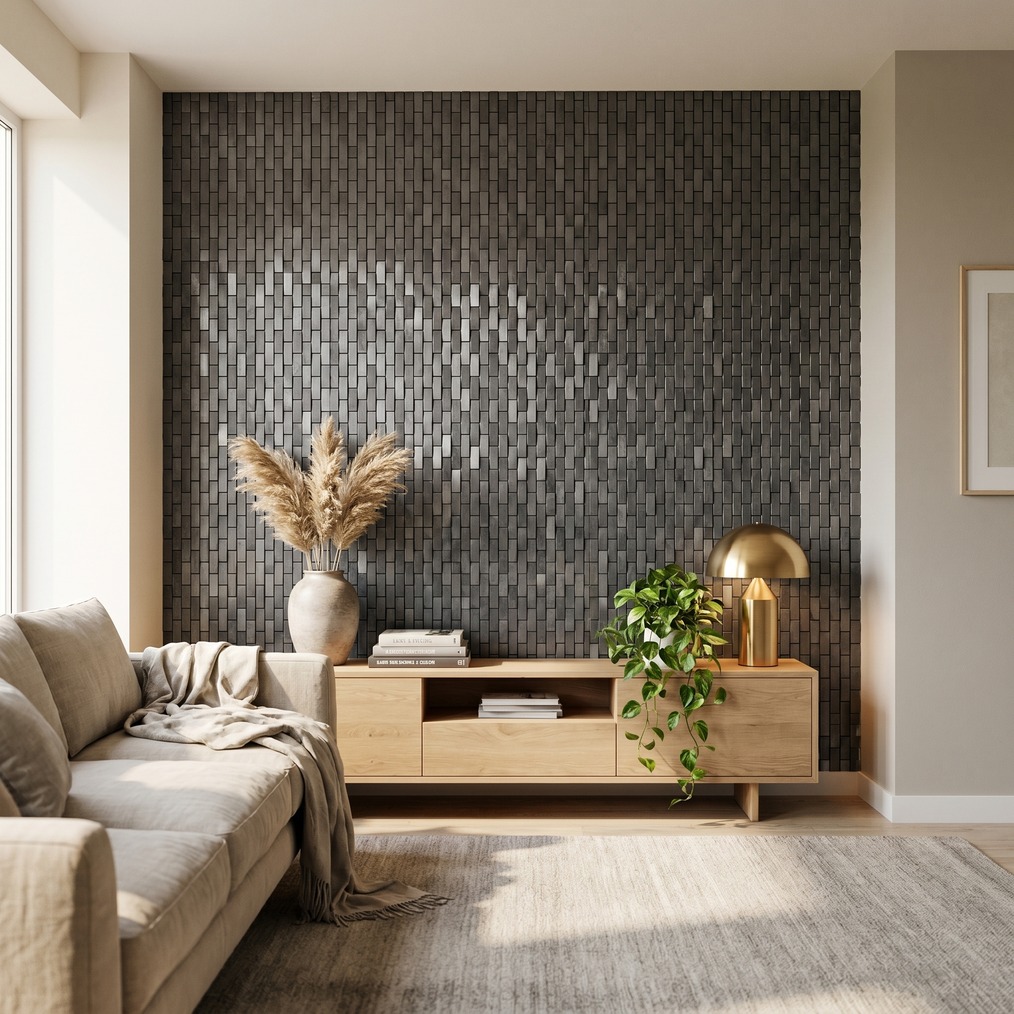 Brick 3D Graphite Peel & Stick Splashback | 30×29.8 cm | Self-Adhesive Mosaic Tile