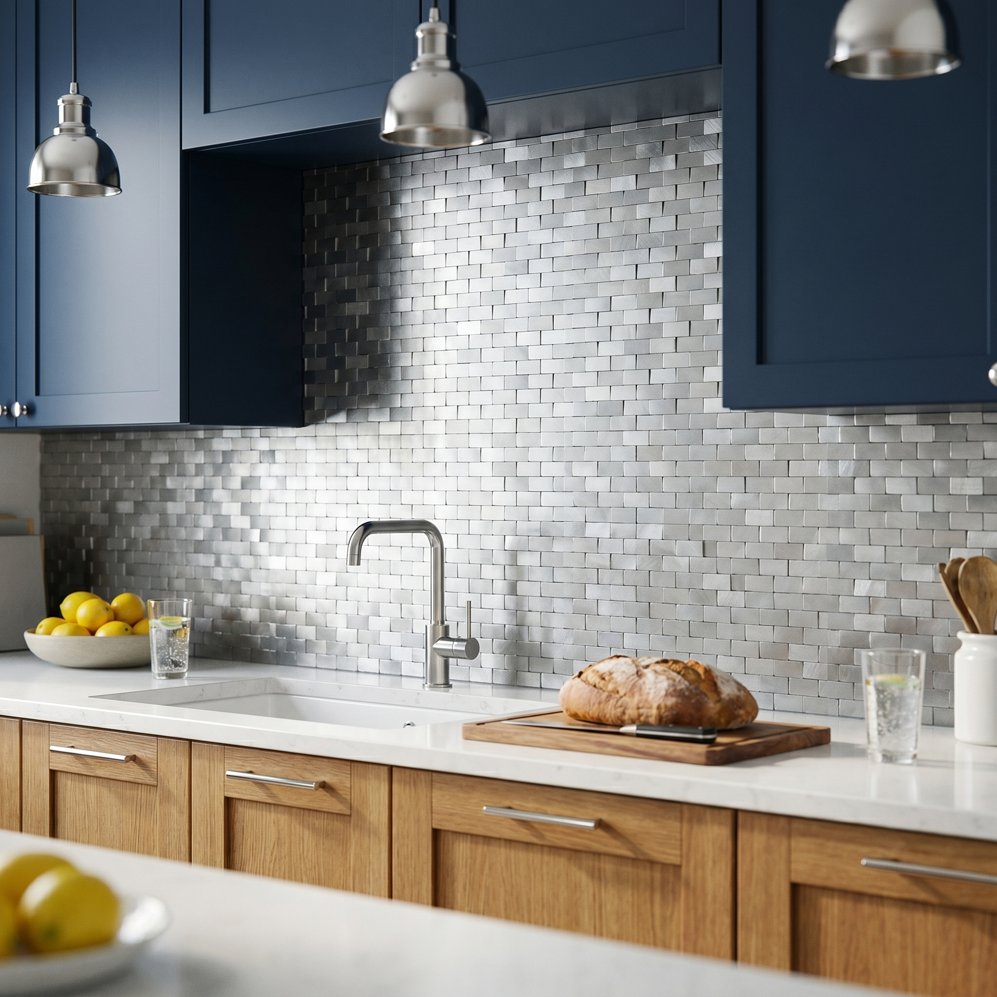 Brick 3D Silver Peel & Stick Splashback | 30×29.8 cm | Self-Adhesive Mosaic Tile