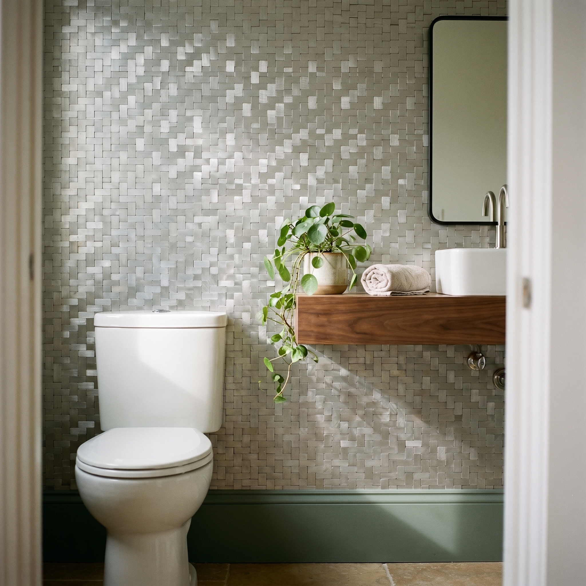 Brick 3D Silver Peel & Stick Splashback | 30×29.8 cm | Self-Adhesive Mosaic Tile