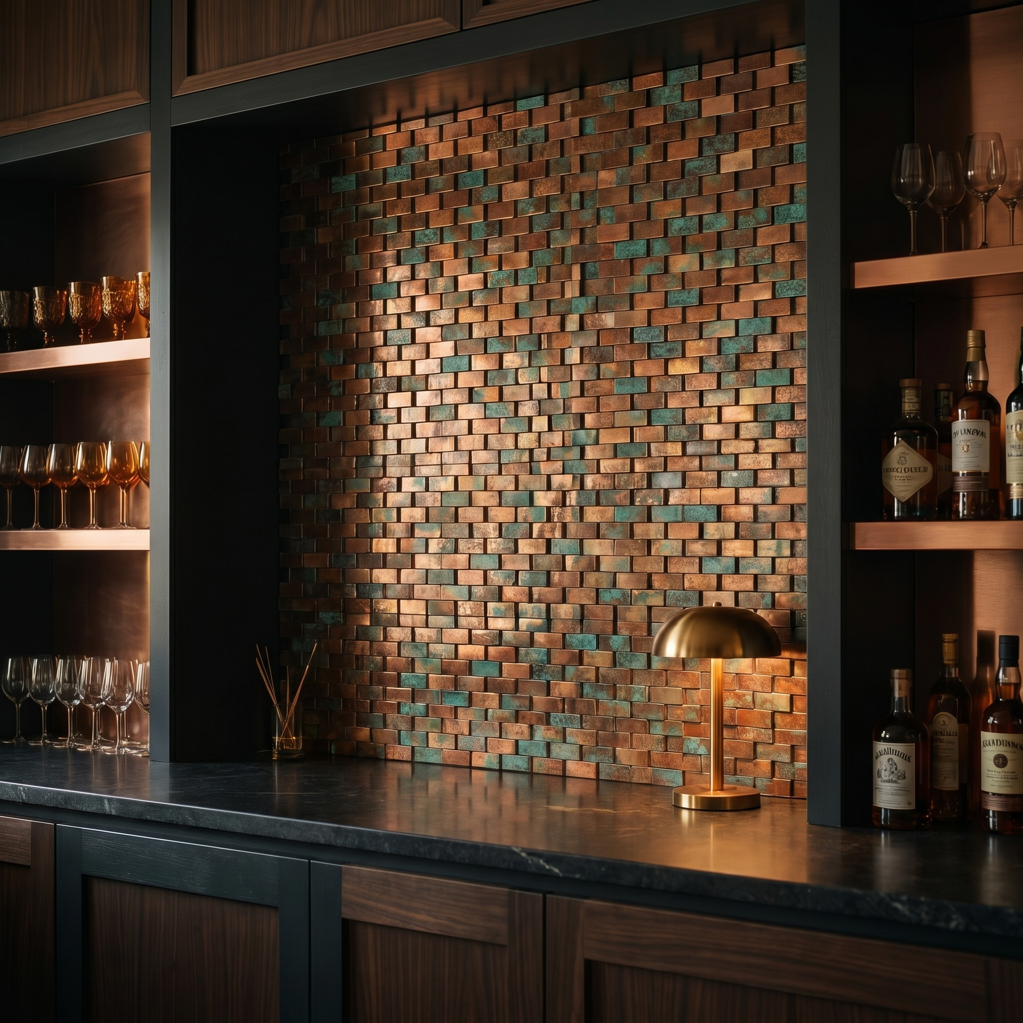 Brick 3D Patina Copper Peel & Stick Splashback | 30×29.8 cm | Self-Adhesive Mosaic Tile
