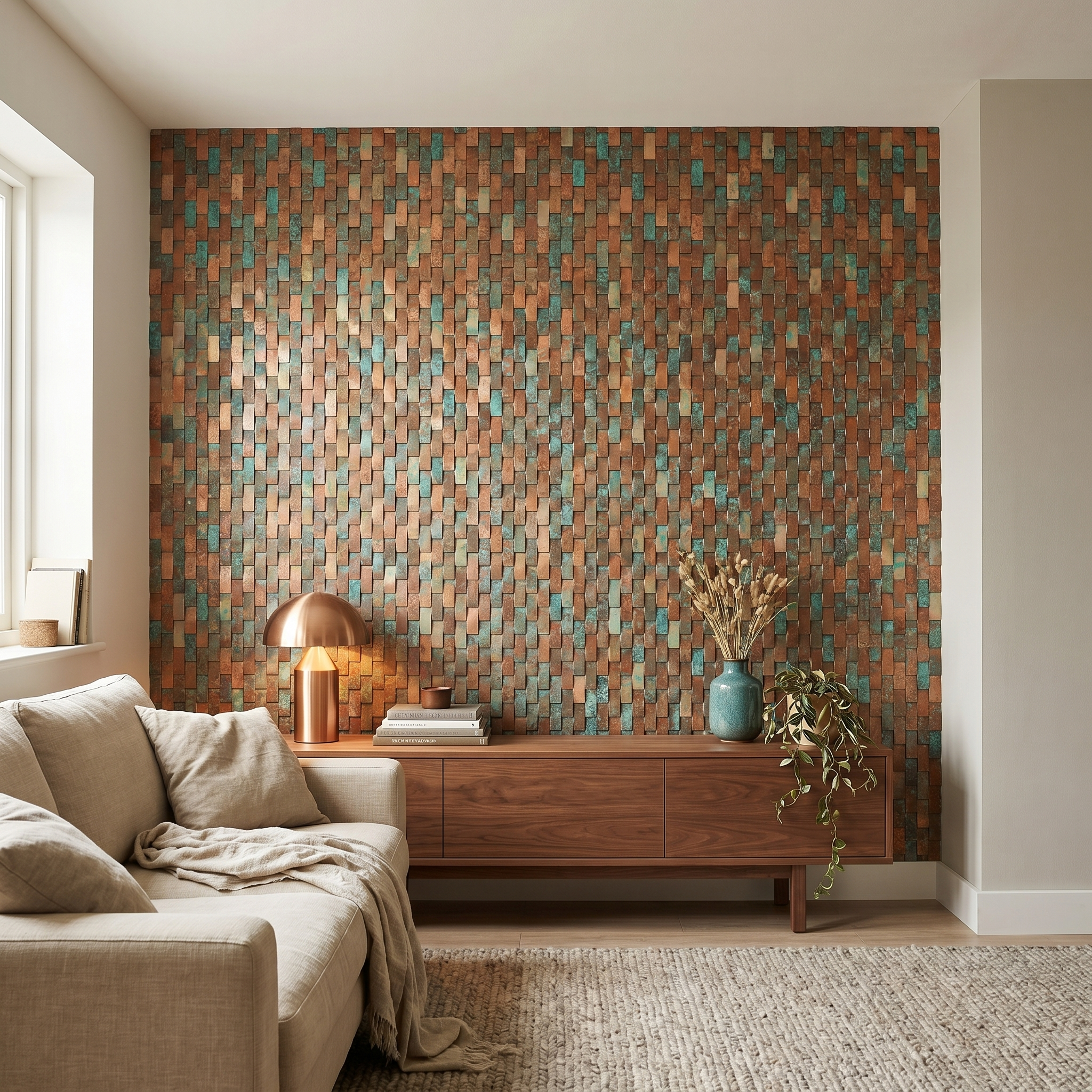Brick 3D Patina Copper Peel & Stick Splashback | 30×29.8 cm | Self-Adhesive Mosaic Tile