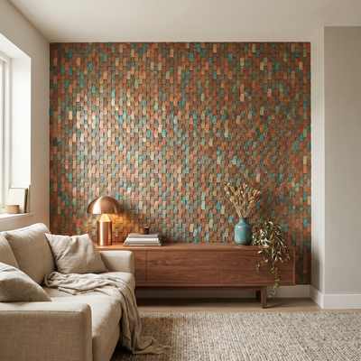 Brick 3D Patina Copper Peel & Stick Splashback | 30×29.8 cm | Self-Adhesive Mosaic Tile