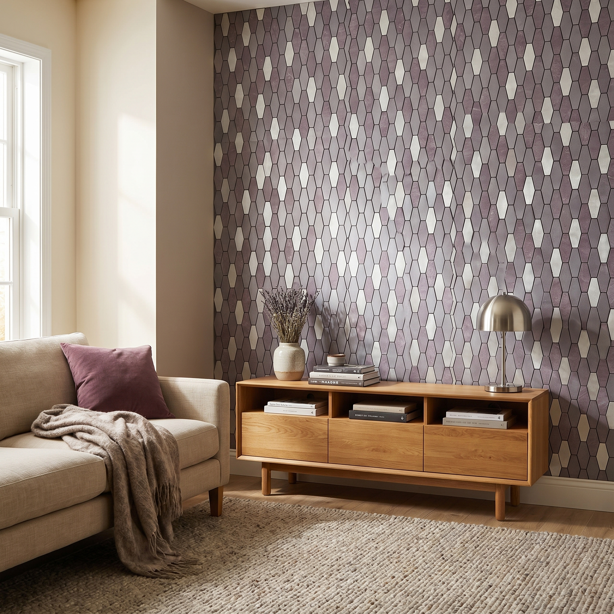 Picket Purple Peel & Stick Splashback | 30×30 cm | Self-Adhesive Mosaic Tile