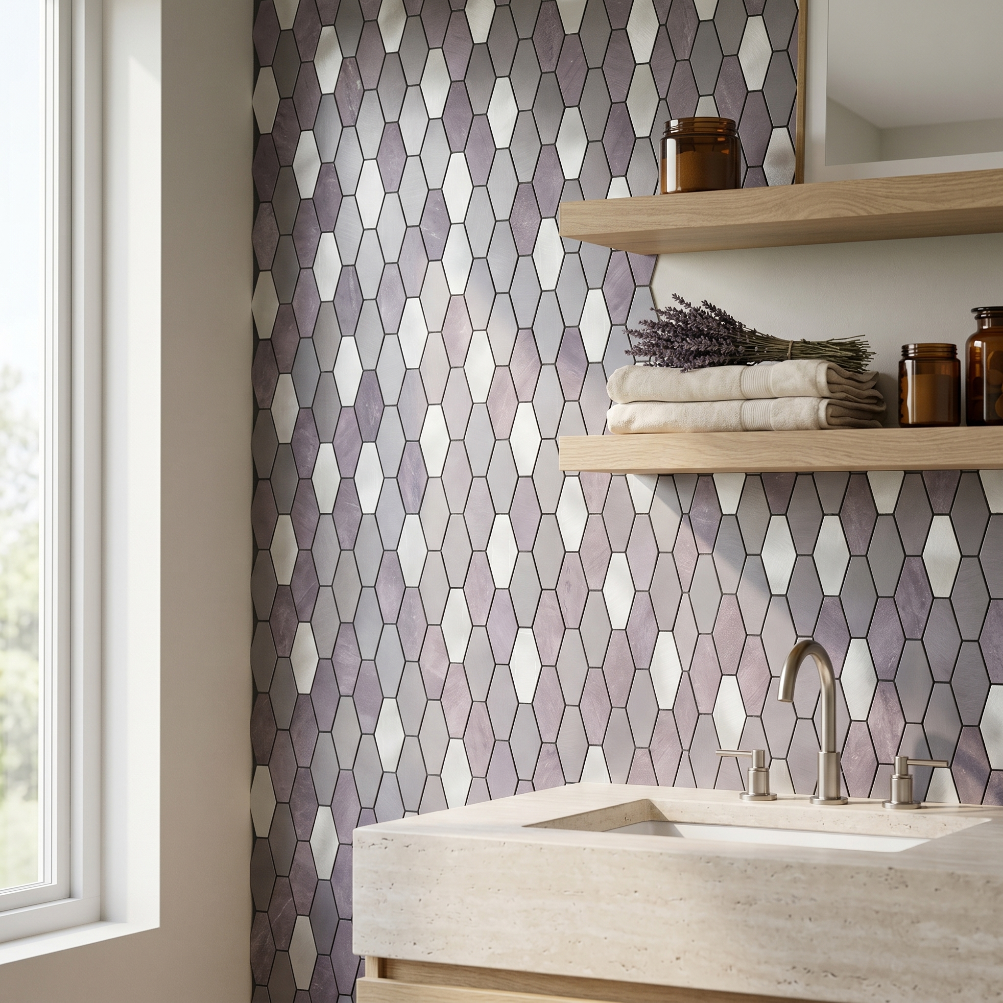 Picket Purple Peel & Stick Splashback | 30×30 cm | Self-Adhesive Mosaic Tile