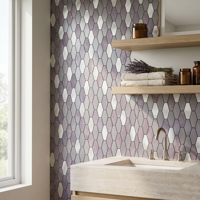 Picket Purple Peel & Stick Splashback | 30×30 cm | Self-Adhesive Mosaic Tile