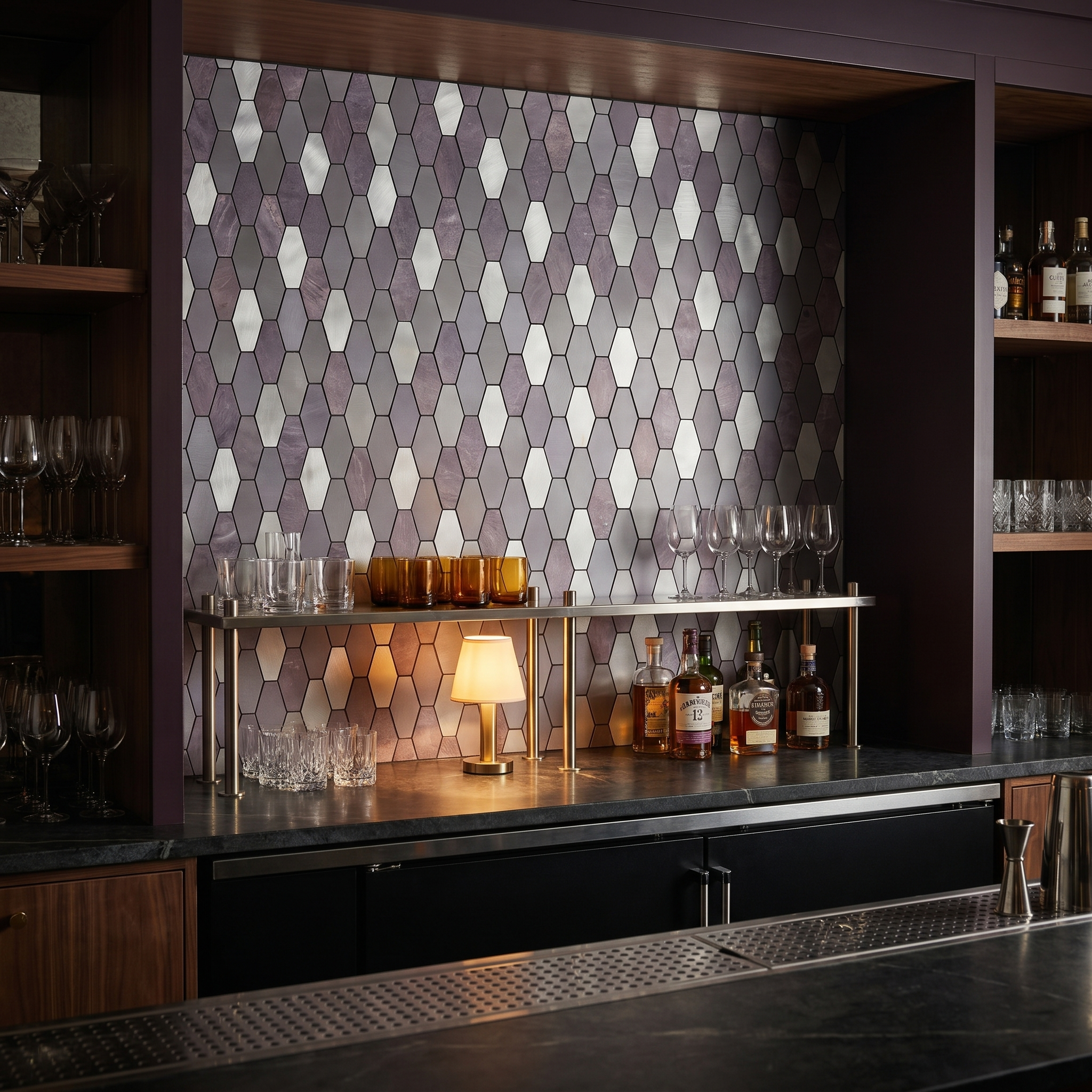Picket Purple Peel & Stick Splashback | 30×30 cm | Self-Adhesive Mosaic Tile