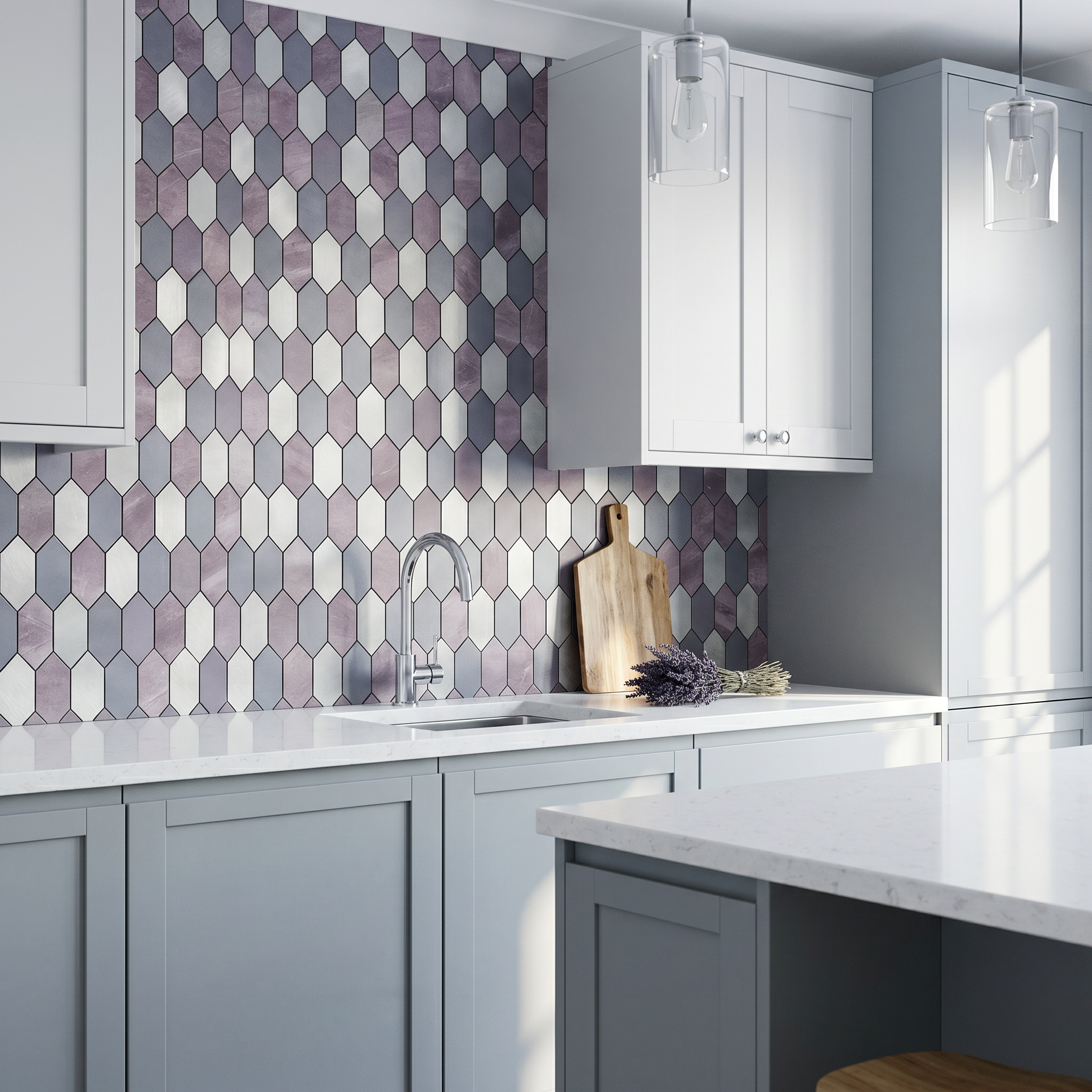 Picket Mauve Peel & Stick Splashback | 30×30 cm | Self-Adhesive Mosaic Tile