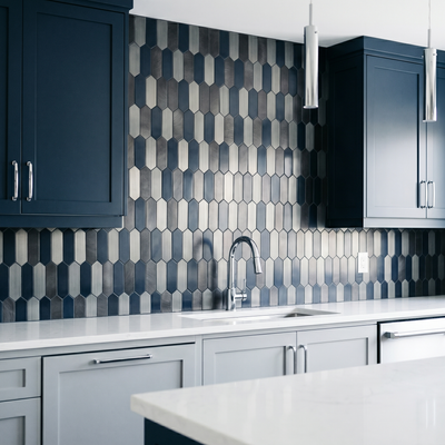 Picket Blue Peel & Stick Splashback | 28.2×27.3 cm | Self-Adhesive Mosaic Tile