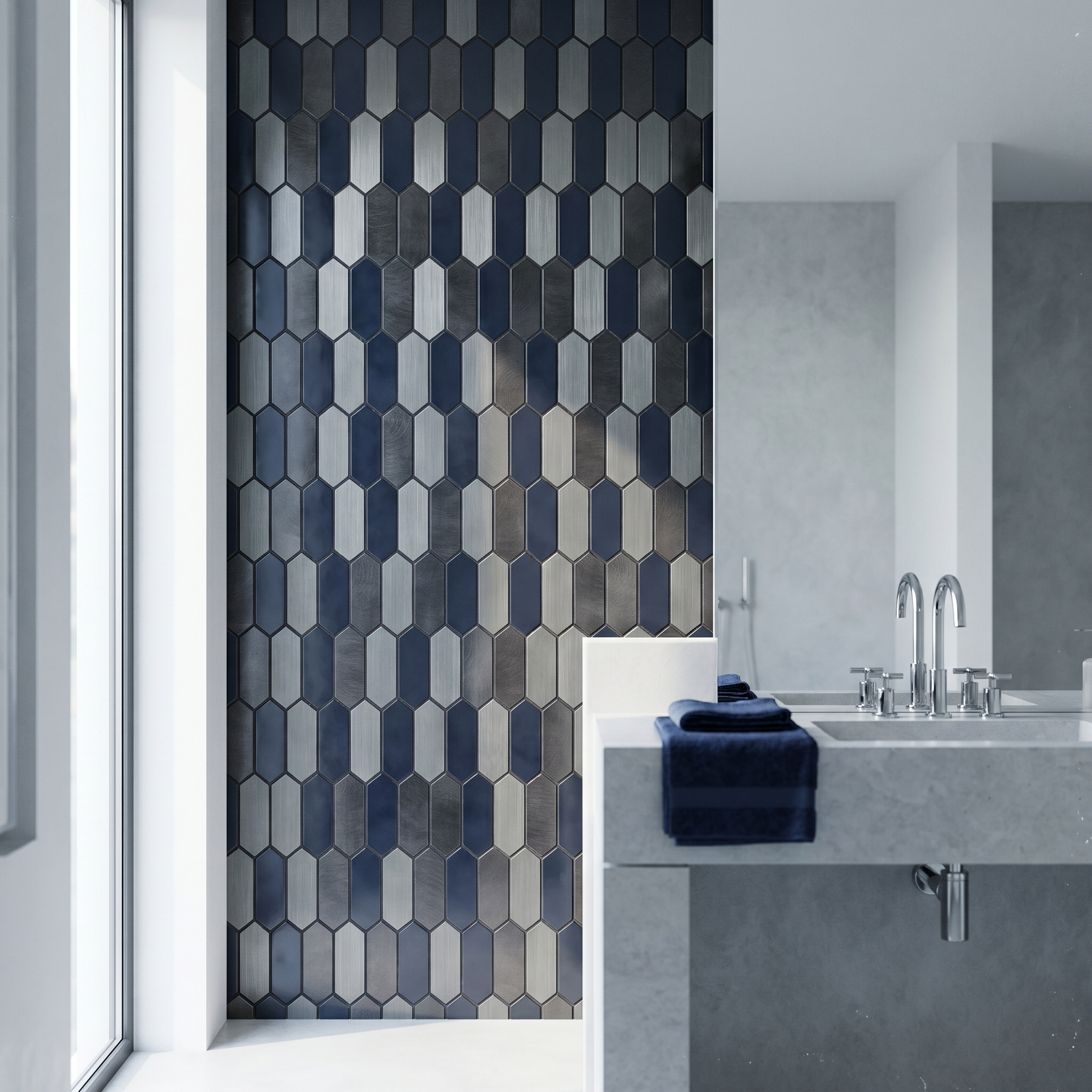 Picket Blue Peel & Stick Splashback | 28.2×27.3 cm | Self-Adhesive Mosaic Tile