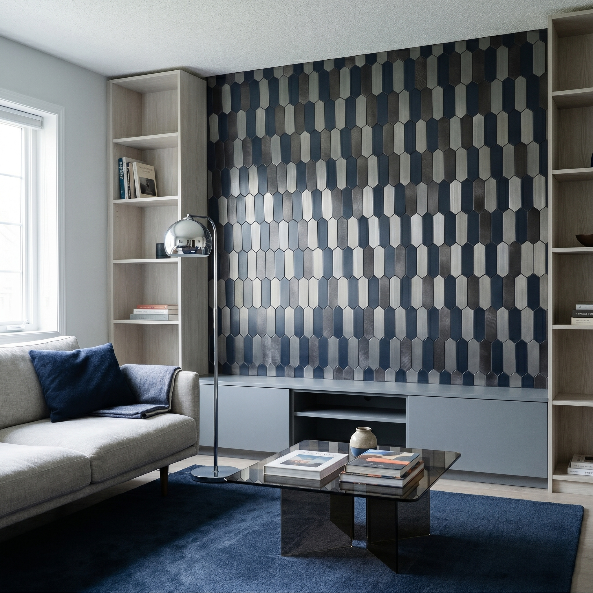 Picket Blue Peel & Stick Splashback | 28.2×27.3 cm | Self-Adhesive Mosaic Tile