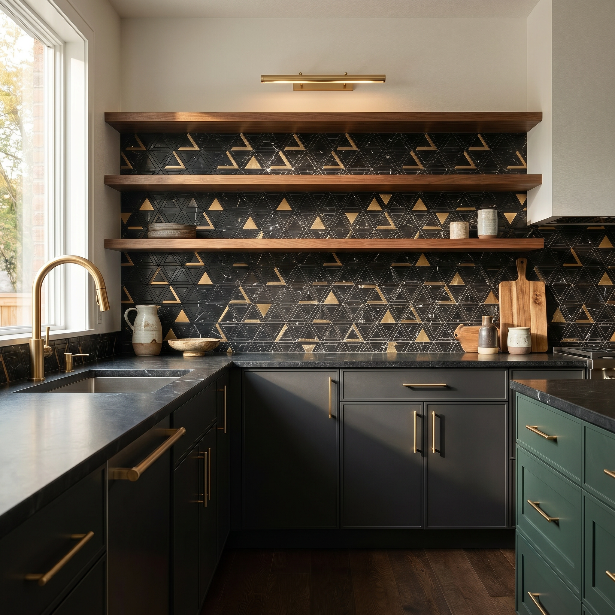 Triangle Black Gold Peel & Stick Splashback | 28.7×33.1 cm | Self-Adhesive Mosaic Tile