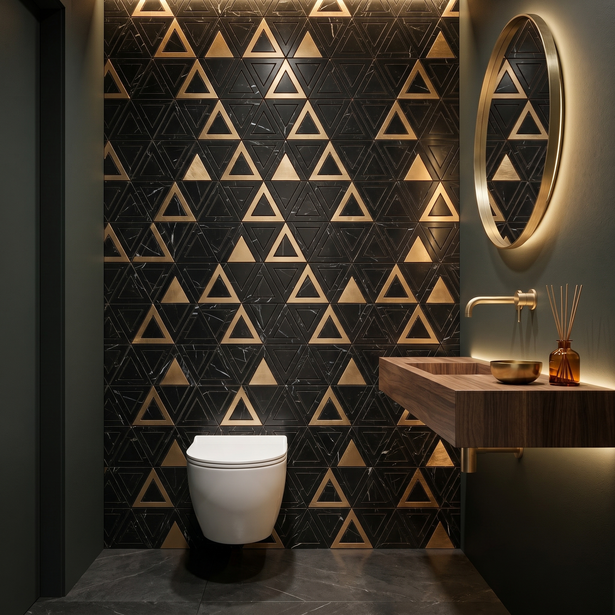 Triangle Black Gold Peel & Stick Splashback | 28.7×33.1 cm | Self-Adhesive Mosaic Tile
