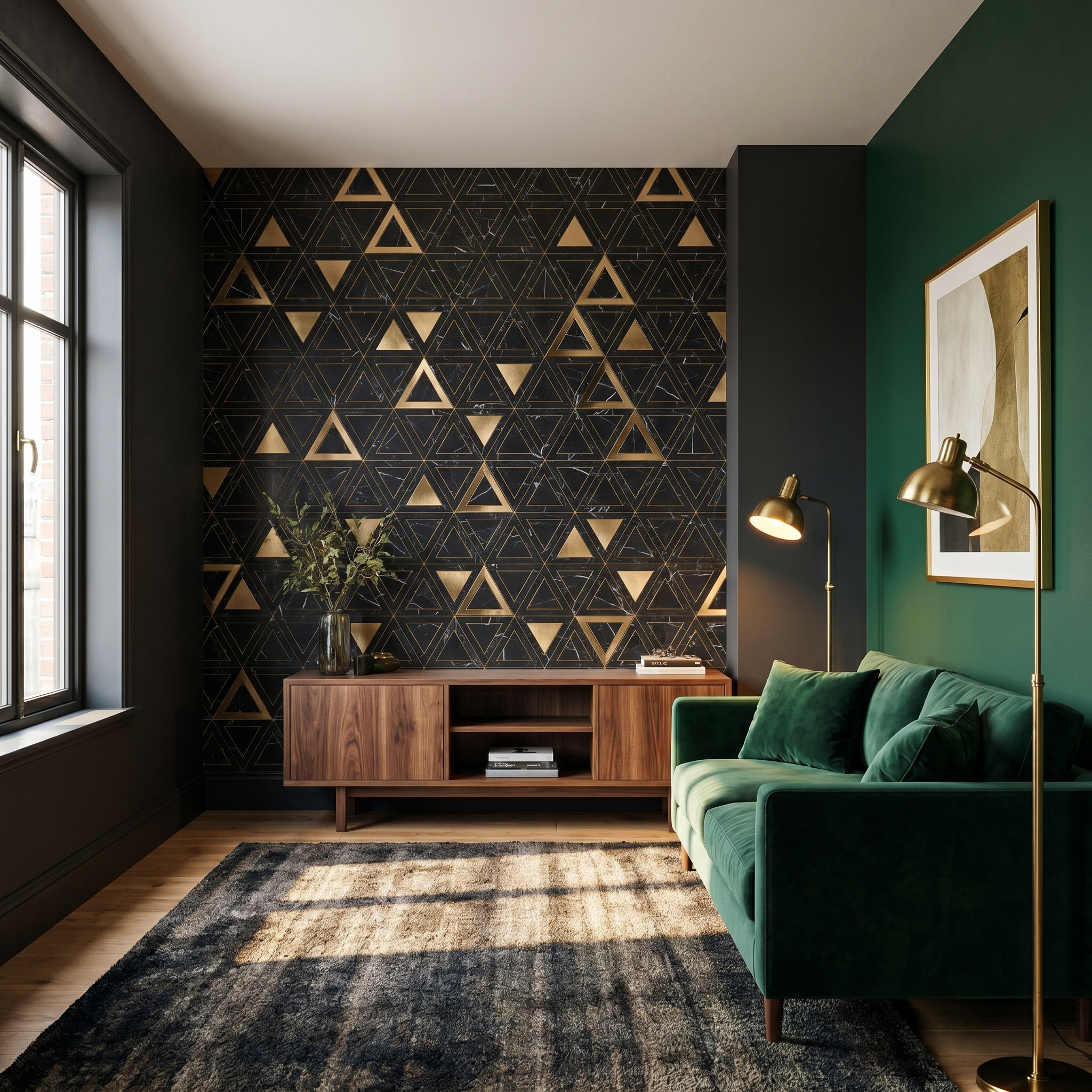 Triangle Black Gold Peel & Stick Splashback | 28.7×33.1 cm | Self-Adhesive Mosaic Tile
