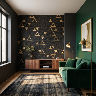 Triangle Black Gold Peel & Stick Splashback | 28.7×33.1 cm | Self-Adhesive Mosaic Tile