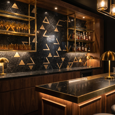 Triangle Black Gold Peel & Stick Splashback | 28.7×33.1 cm | Self-Adhesive Mosaic Tile