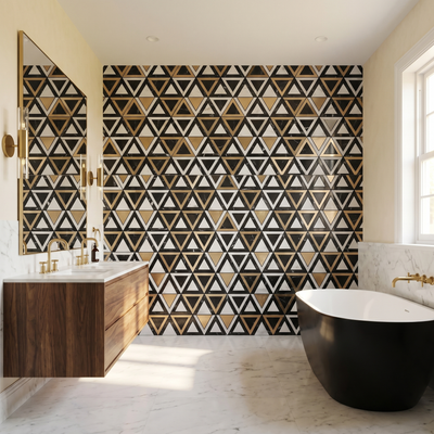 Triangle Black White-Gold Peel & Stick Splashback | 28.7×33.1 cm | Self-Adhesive Mosaic Tile