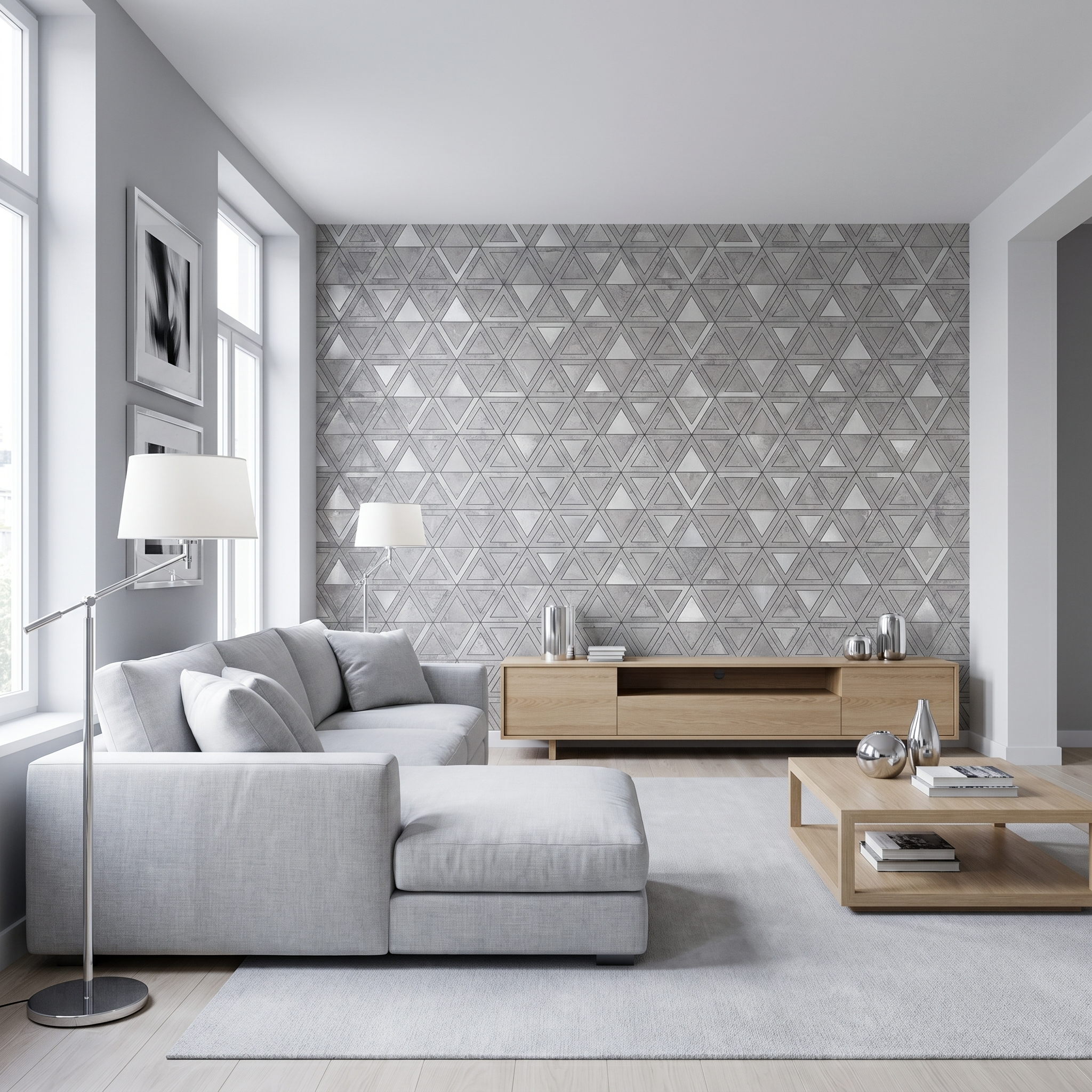 Triangle Gray Silver Peel & Stick Splashback | 28.7×33.1 cm | Self-Adhesive Mosaic Tile