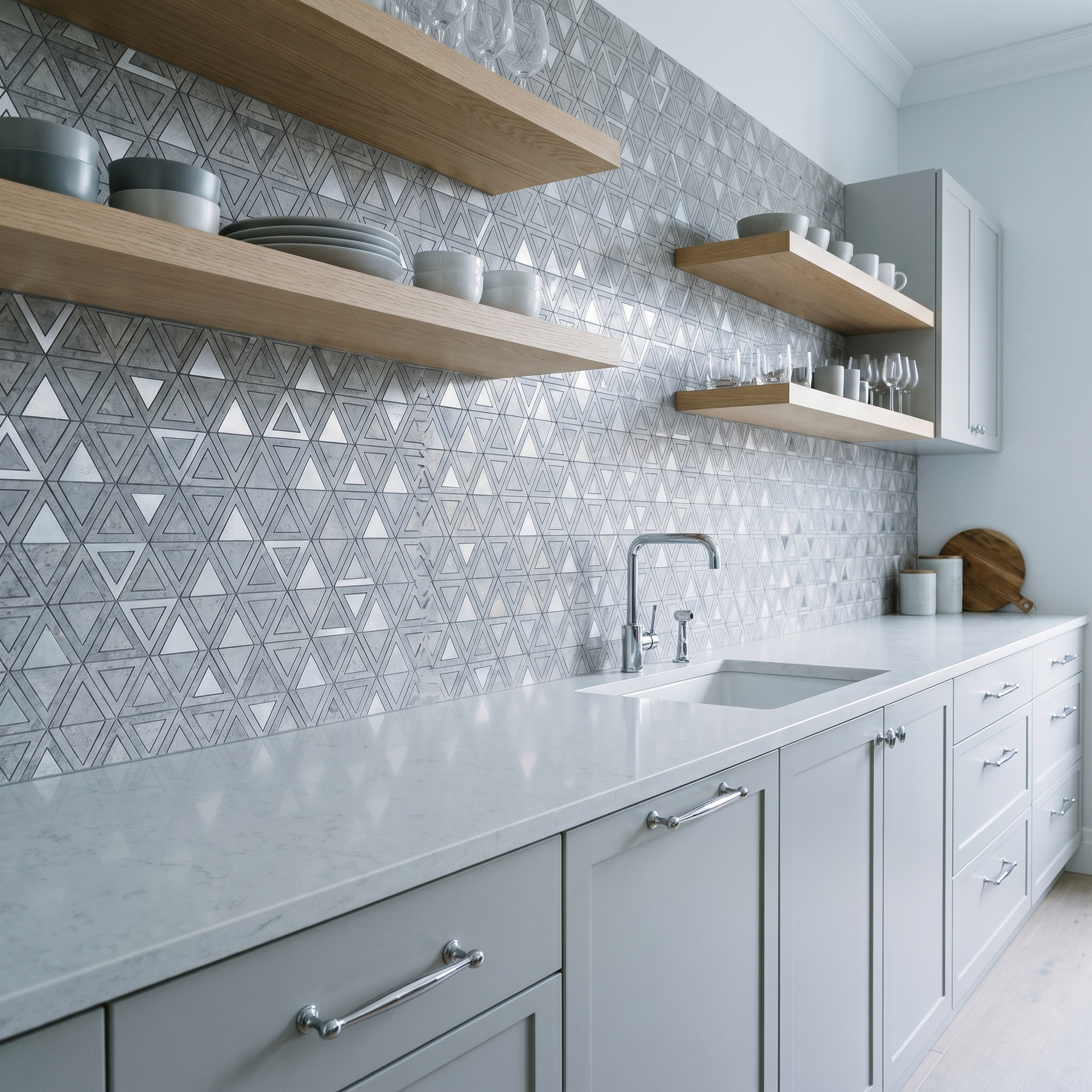 Triangle Gray Silver Peel & Stick Splashback | 28.7×33.1 cm | Self-Adhesive Mosaic Tile