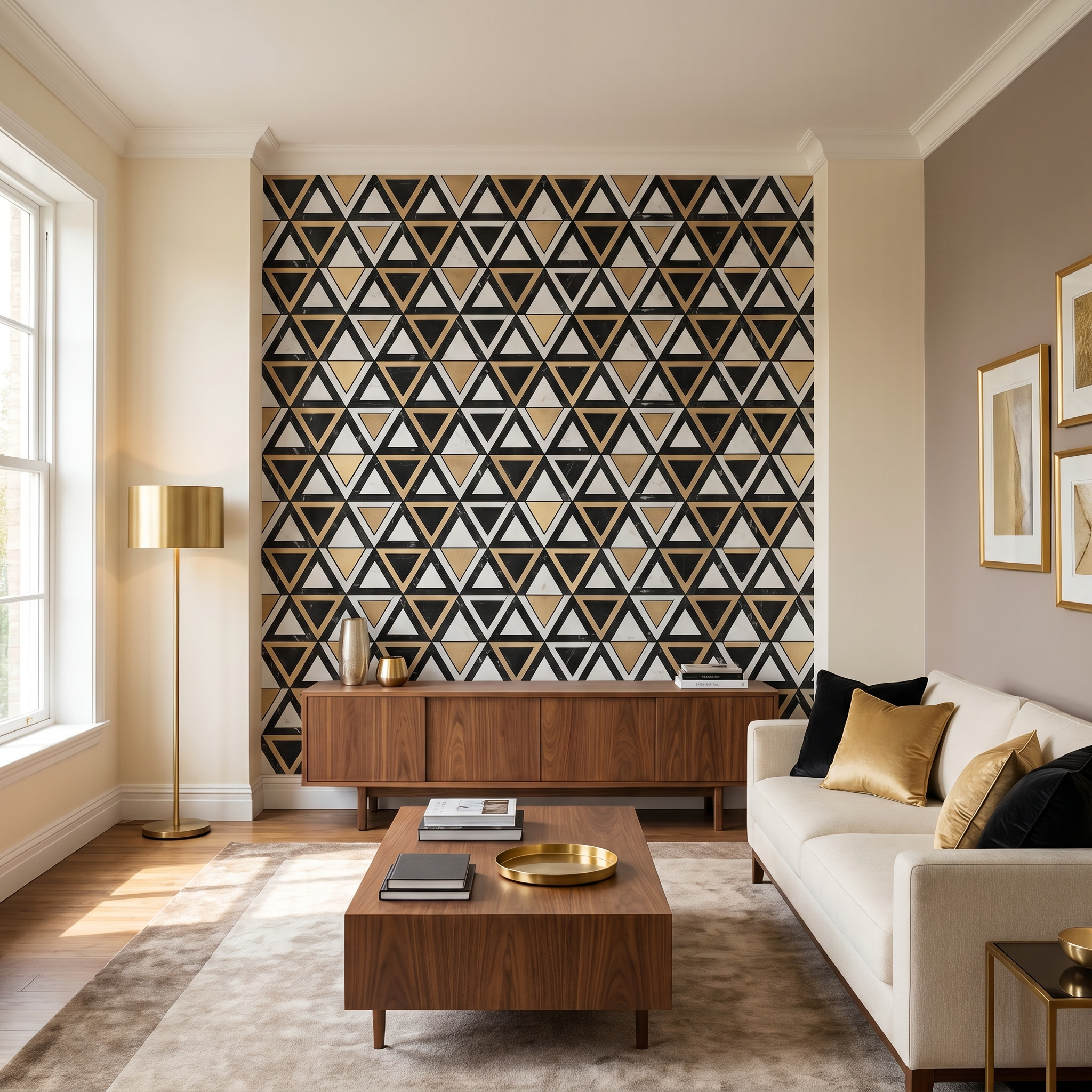 Triangle Black White-Gold Peel & Stick Splashback | 28.7×33.1 cm | Self-Adhesive Mosaic Tile