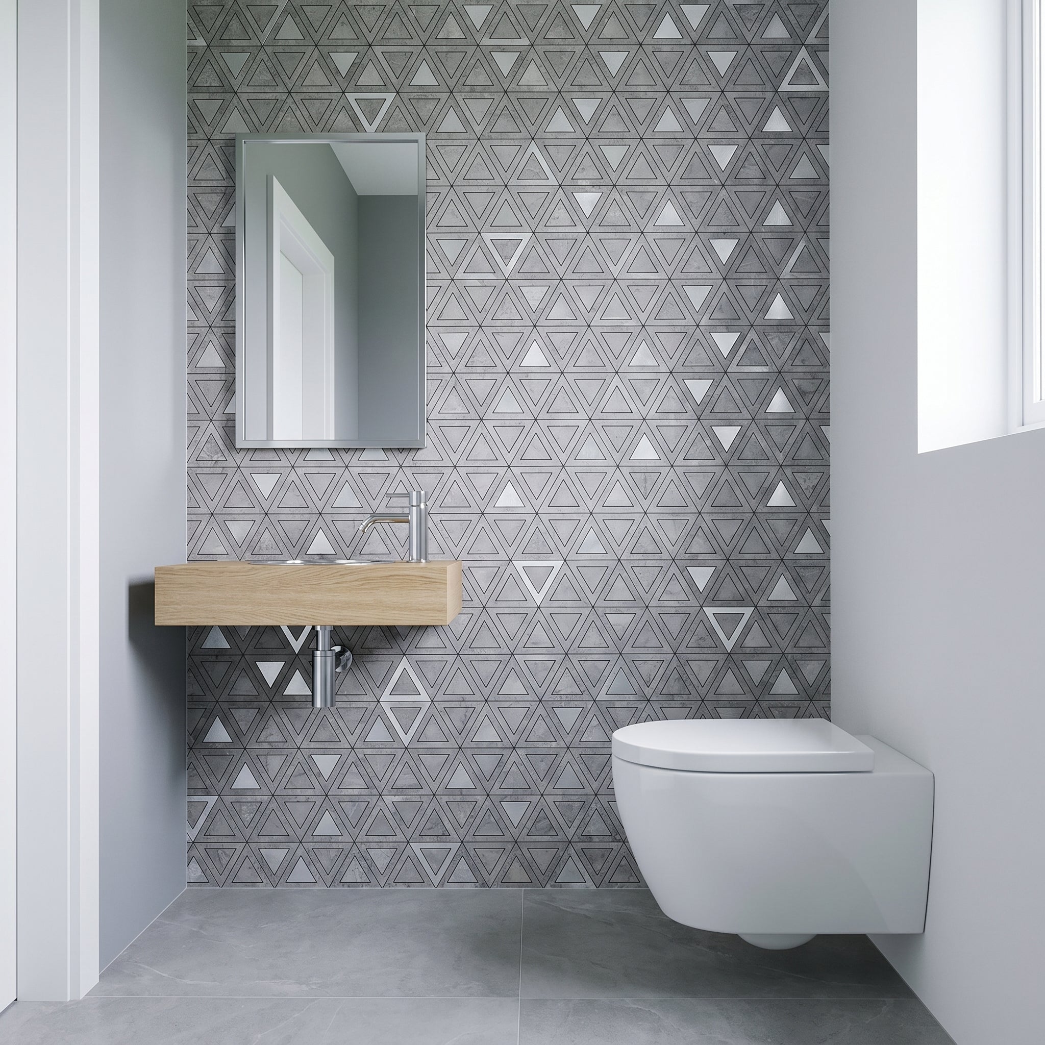 Triangle Gray Silver Peel & Stick Splashback | 28.7×33.1 cm | Self-Adhesive Mosaic Tile