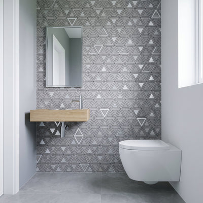 Triangle Gray Silver Peel & Stick Splashback | 28.7×33.1 cm | Self-Adhesive Mosaic Tile