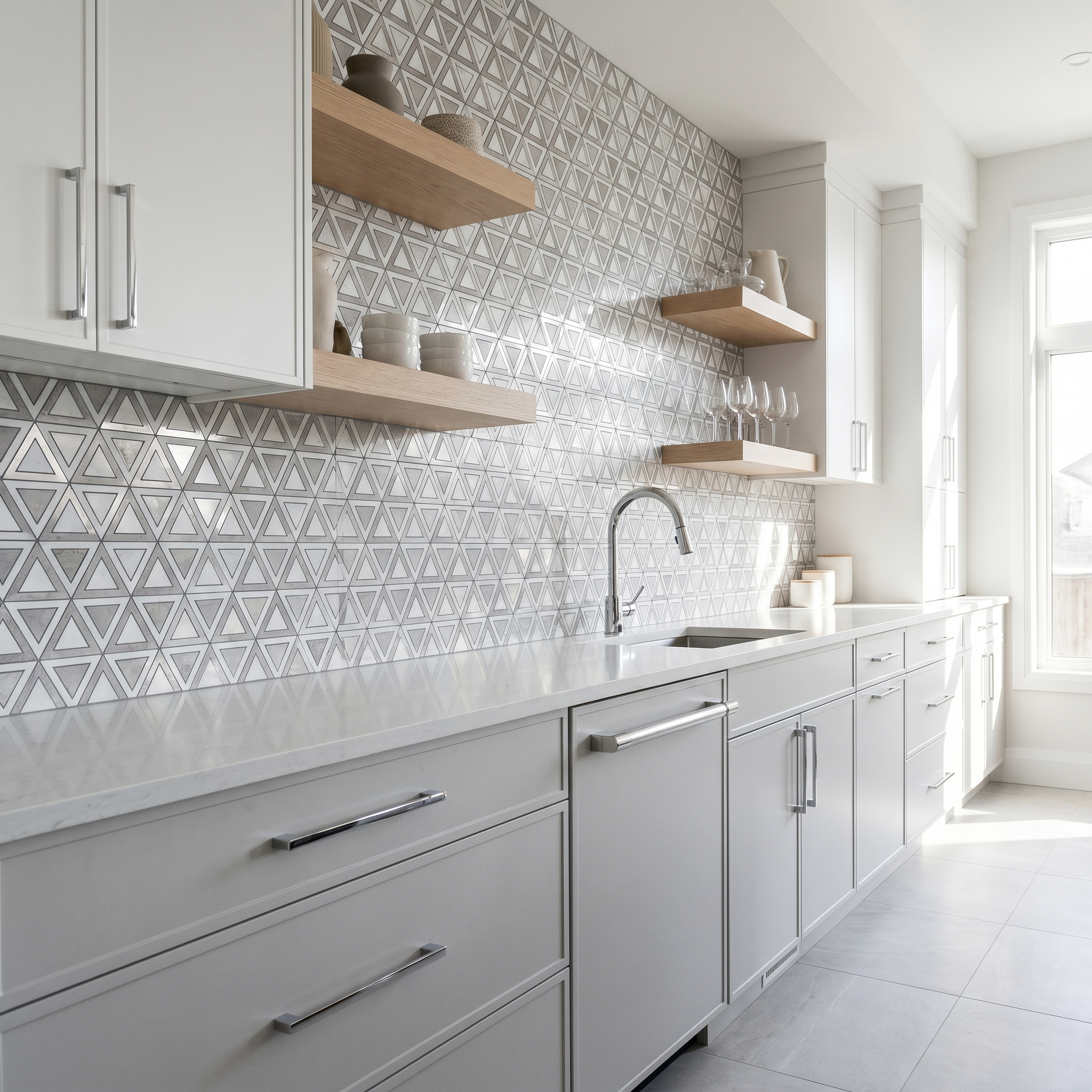Triangle Gray White-Silver Peel & Stick Splashback | 28.7×33.1 cm | Self-Adhesive Mosaic Tile