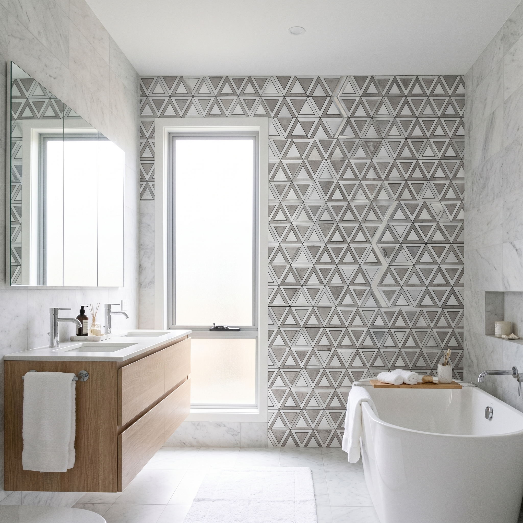 Triangle Gray White-Silver Peel & Stick Splashback | 28.7×33.1 cm | Self-Adhesive Mosaic Tile