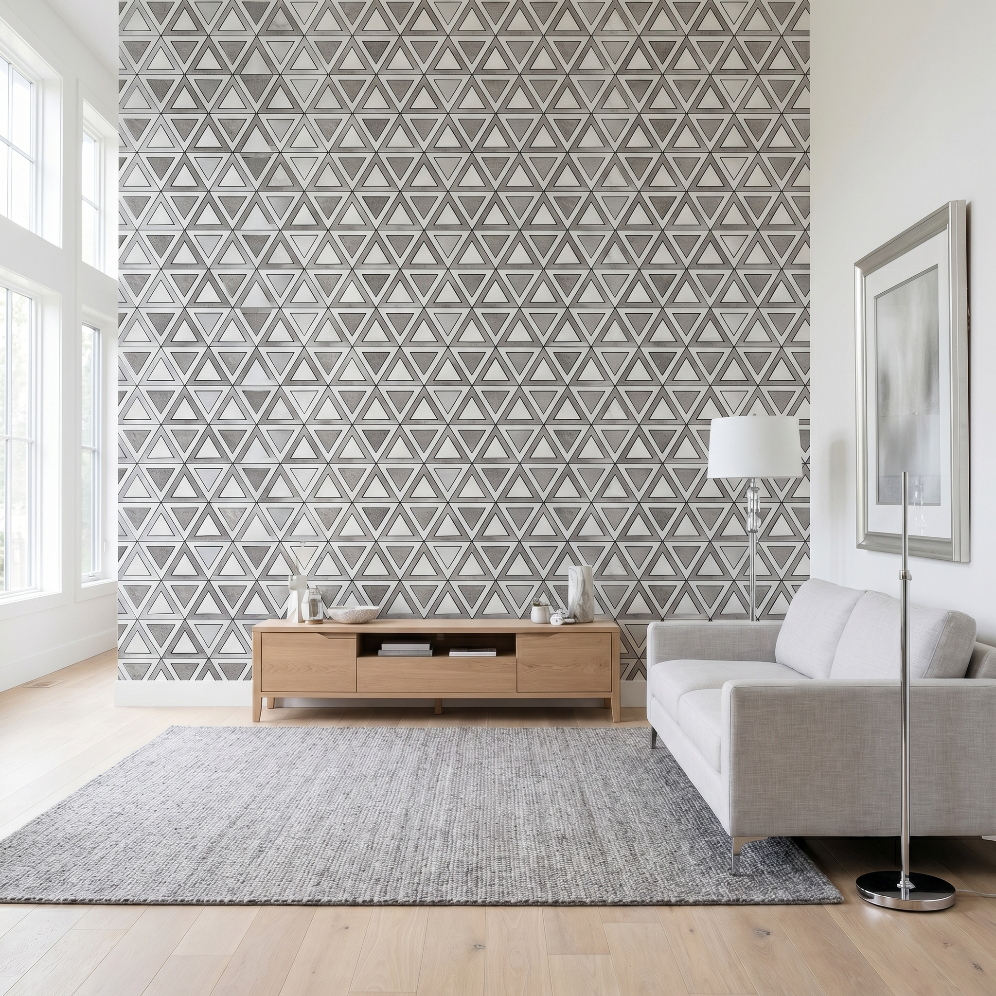 Triangle Gray White-Silver Peel & Stick Splashback | 28.7×33.1 cm | Self-Adhesive Mosaic Tile