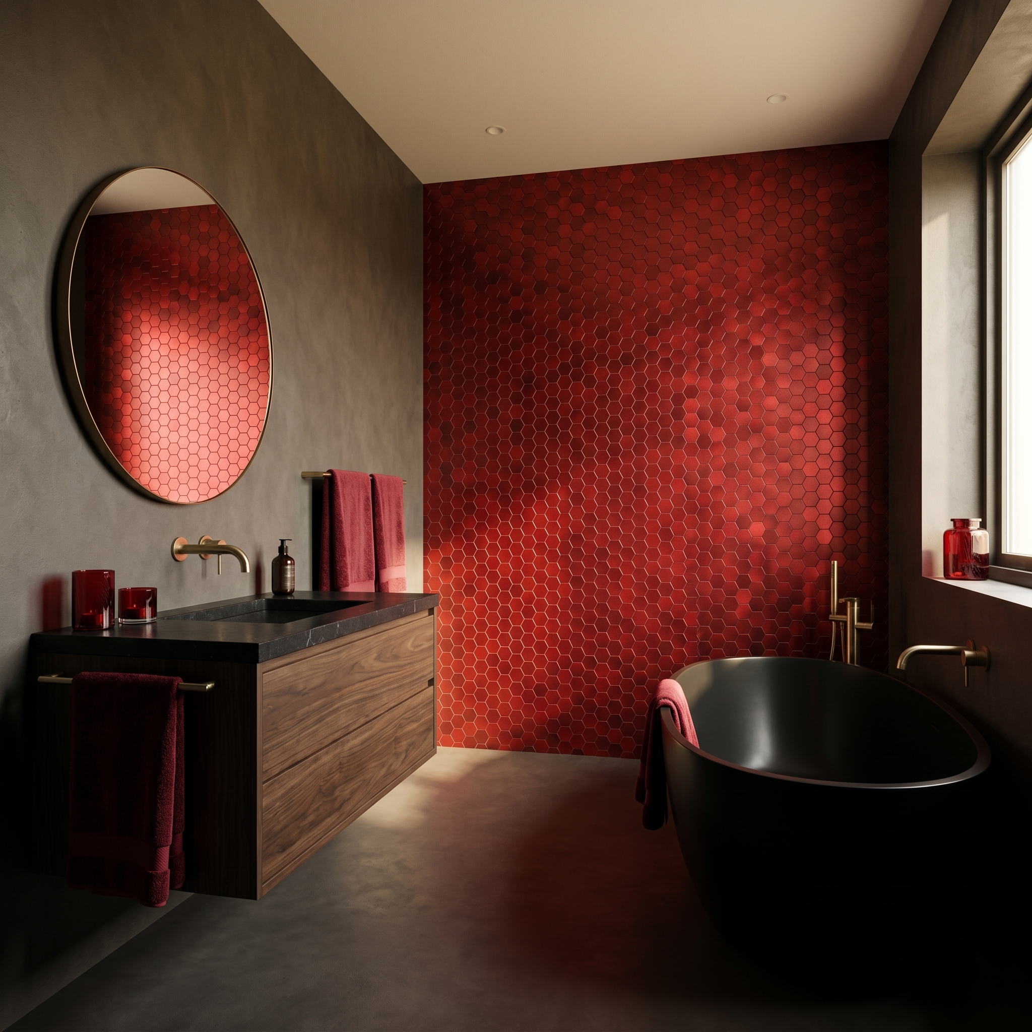 Hexagon Red Peel & Stick Splashback | 28.8×29.2 cm | Self-Adhesive Mosaic Tile