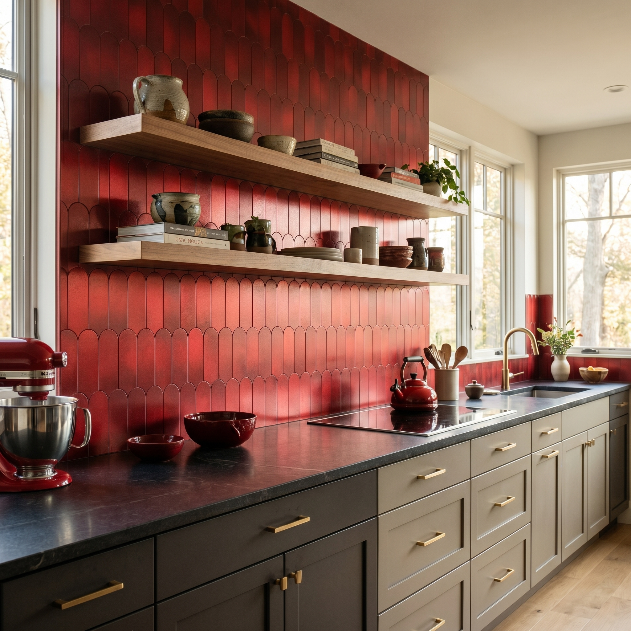 Arch Red Peel & Stick Splashback | 28.8×29.8 cm | Self-Adhesive Mosaic Tile