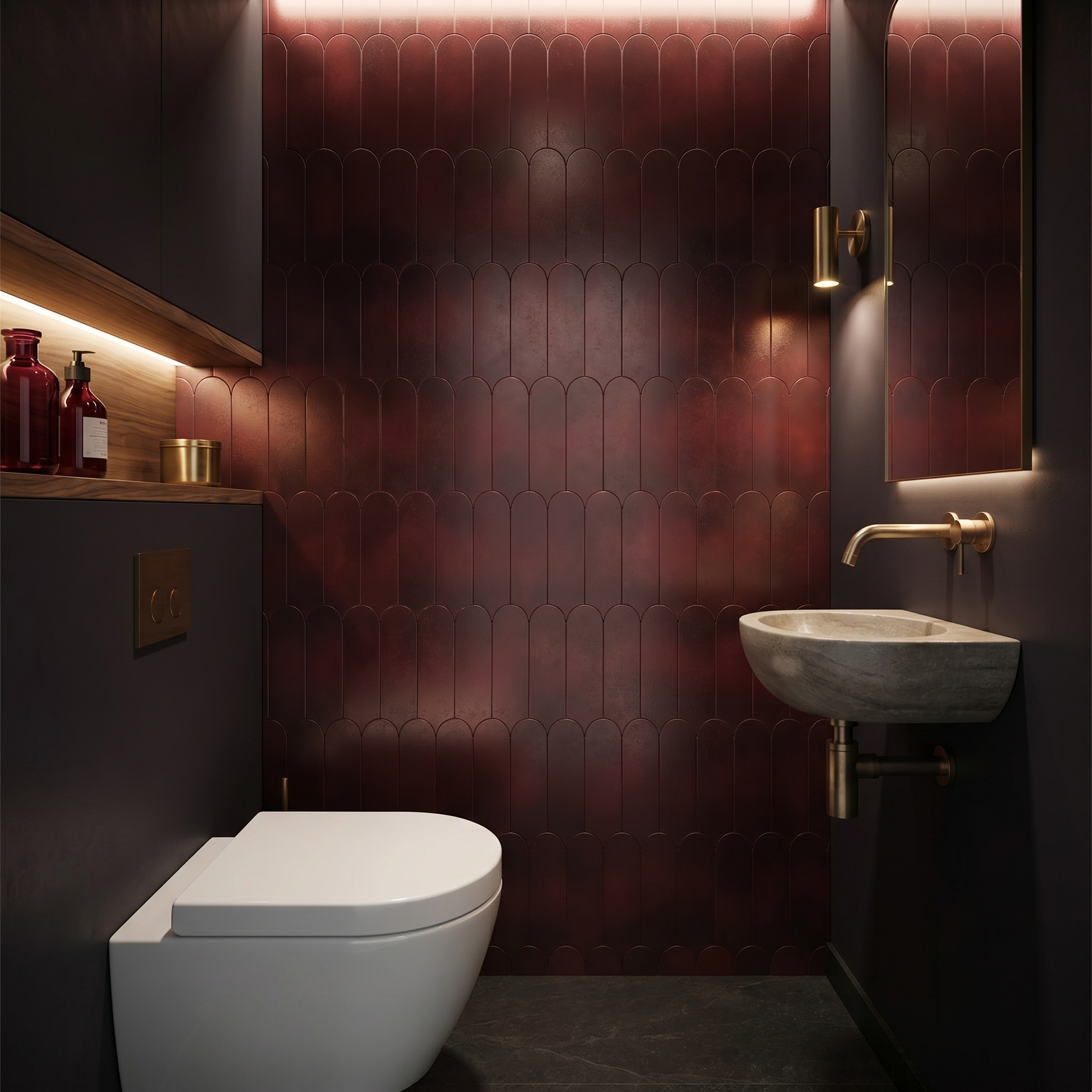 Arch Burgundy Peel & Stick Splashback | 28.8×29.8 cm | Self-Adhesive Mosaic Tile
