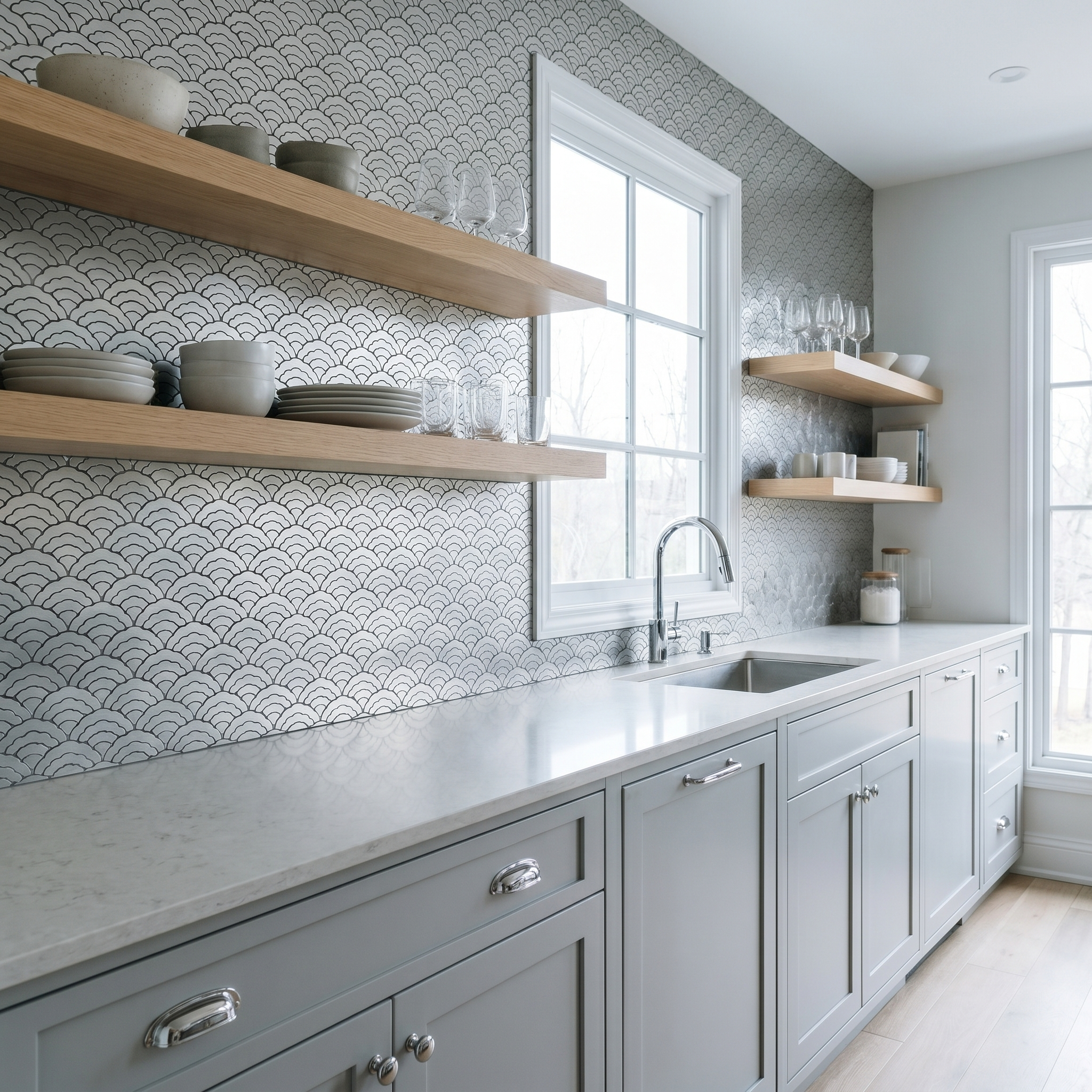 Fan Silver Peel & Stick Splashback | 26.8×28.1 cm | Self-Adhesive Mosaic Tile