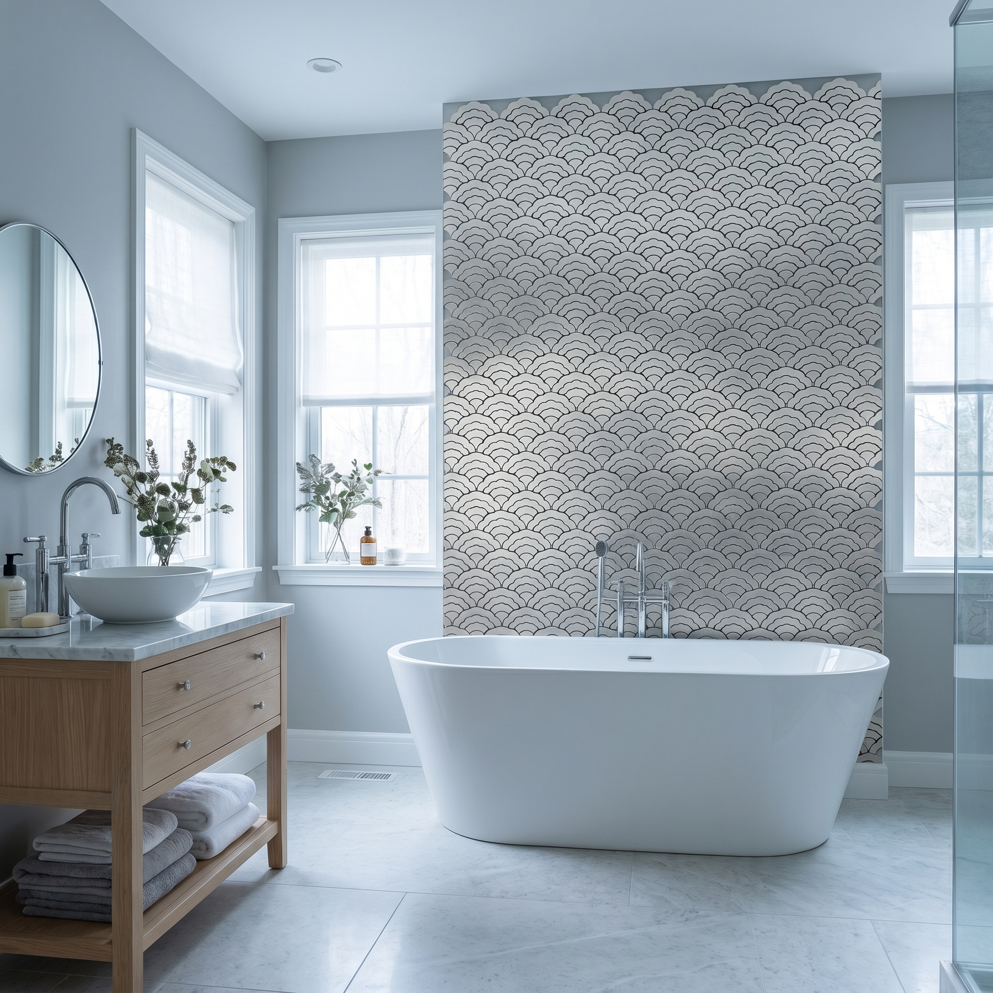 Fan Silver Peel & Stick Splashback | 26.8×28.1 cm | Self-Adhesive Mosaic Tile