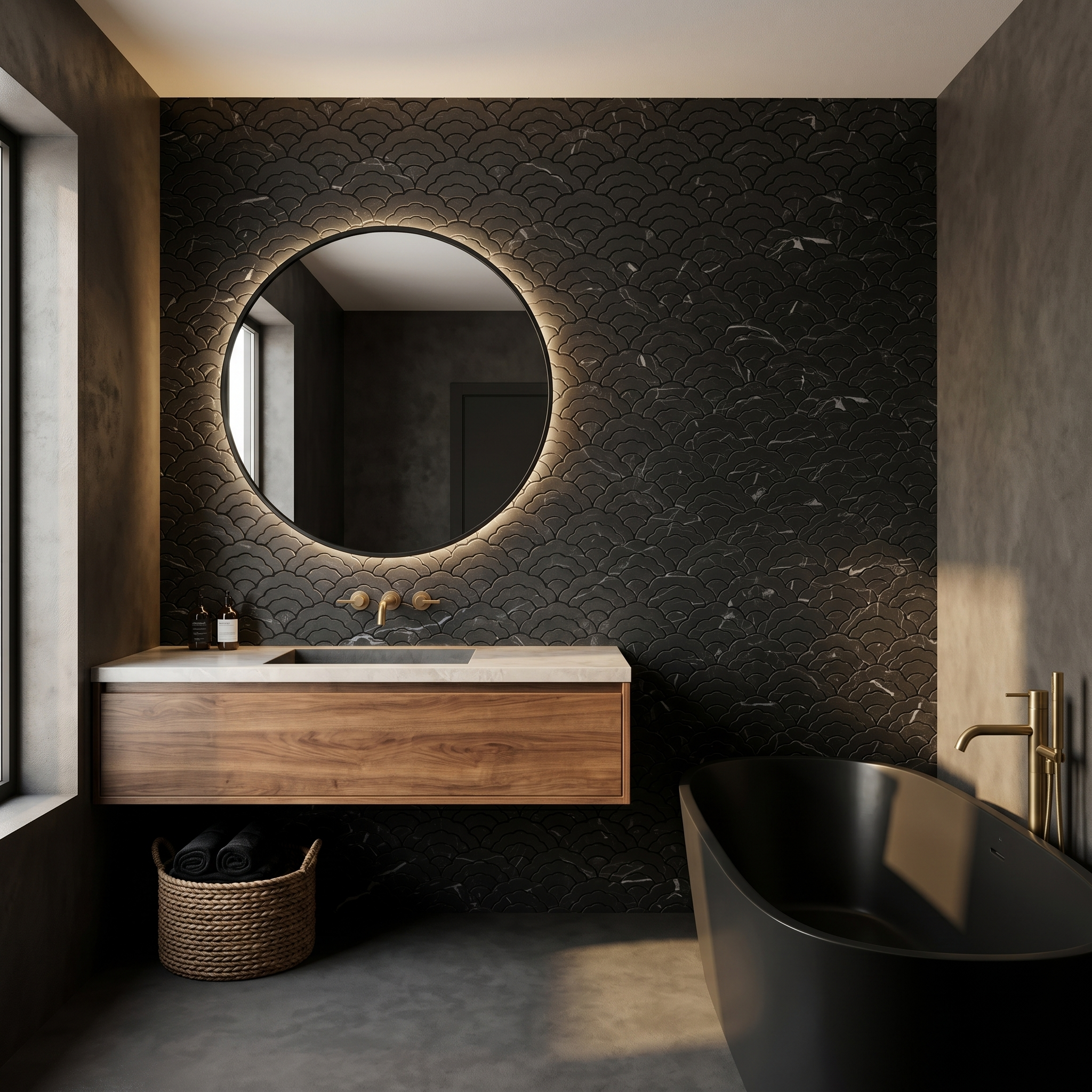 Fan Black Peel & Stick Splashback | 26.8×28.1 cm | Self-Adhesive Mosaic Tile