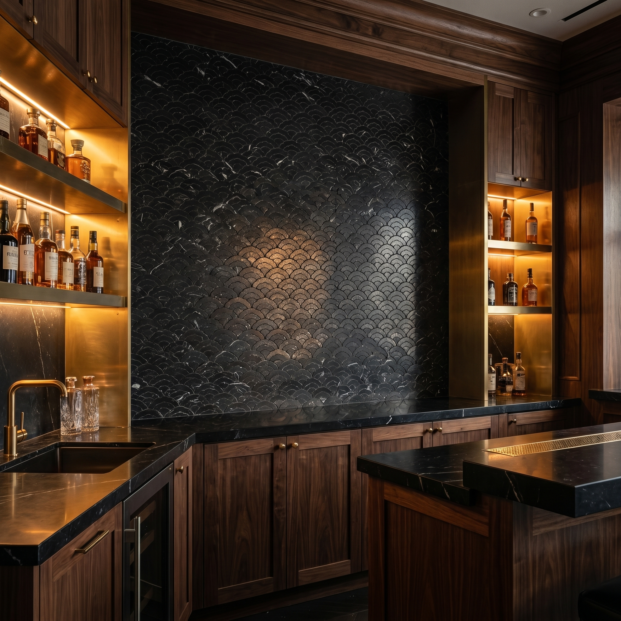Fan Black Peel & Stick Splashback | 26.8×28.1 cm | Self-Adhesive Mosaic Tile