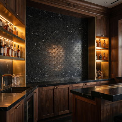Fan Black Peel & Stick Splashback | 26.8×28.1 cm | Self-Adhesive Mosaic Tile