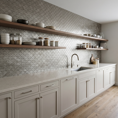 Fan Gray Peel & Stick Splashback | 26.8×28.1 cm | Self-Adhesive Mosaic Tile