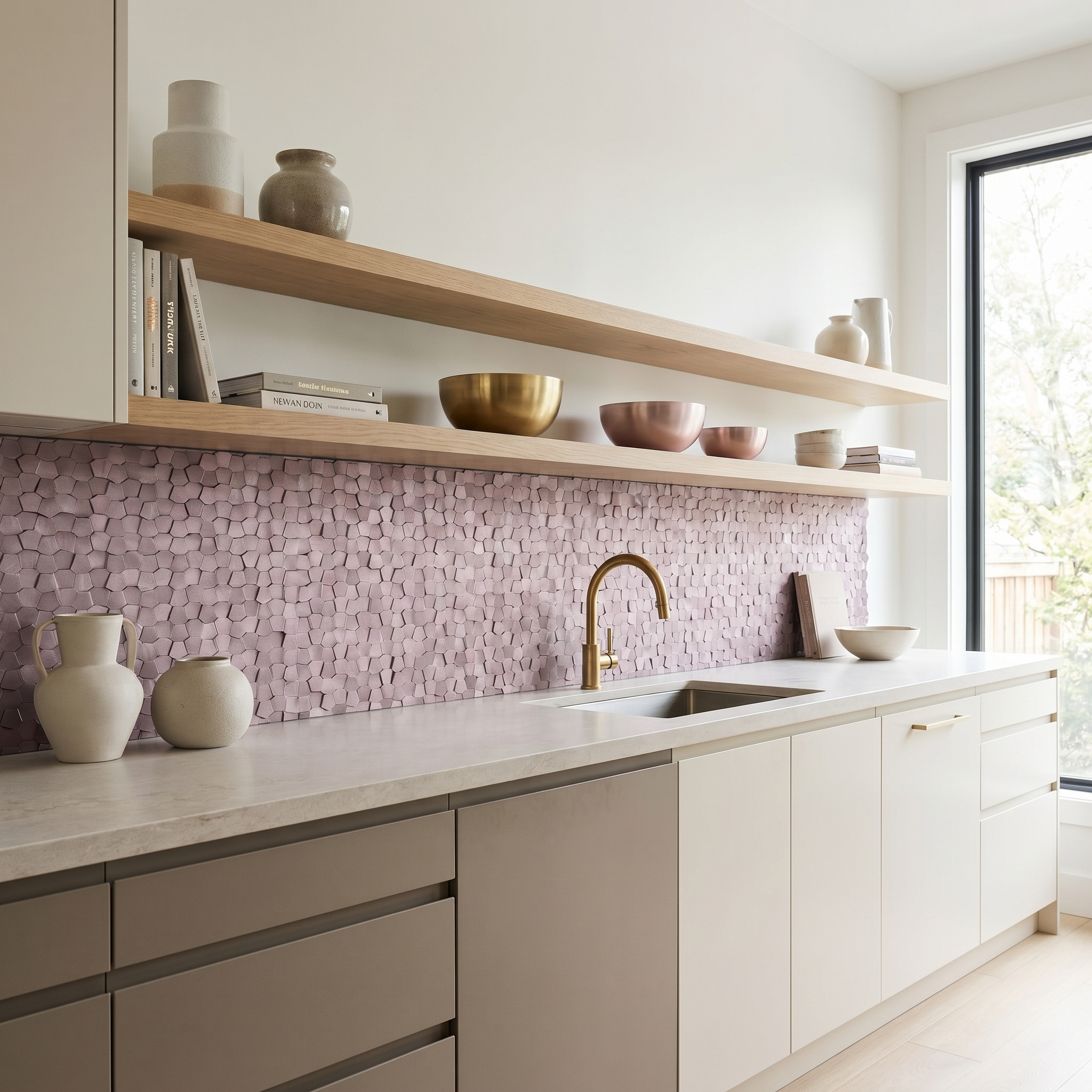 Pentagon 3D Pink Peel & Stick Splashback | 28.2×28.2 cm | Self-Adhesive Mosaic Tile