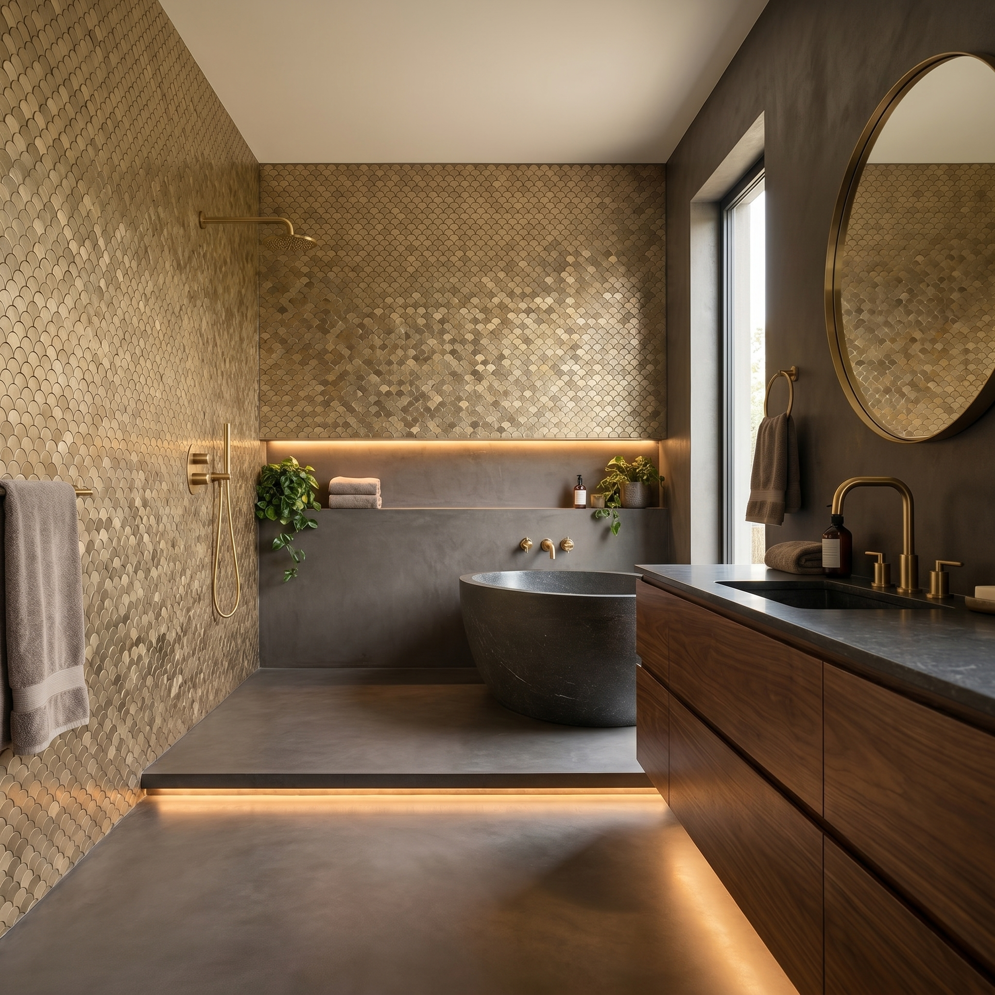 Fish Scale 3D Gold Peel & Stick Splashback | 28.8×29.8 cm | Self-Adhesive Mosaic Tile