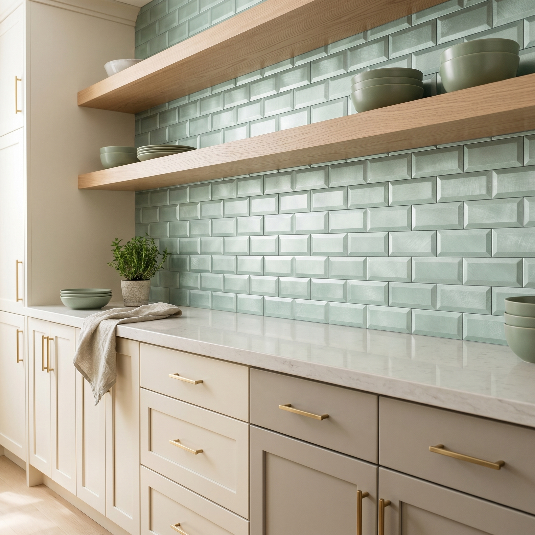 Subway 3D Pastel Green Peel & Stick Splashback | 30.5×30.5 cm | Self-Adhesive Mosaic Tile