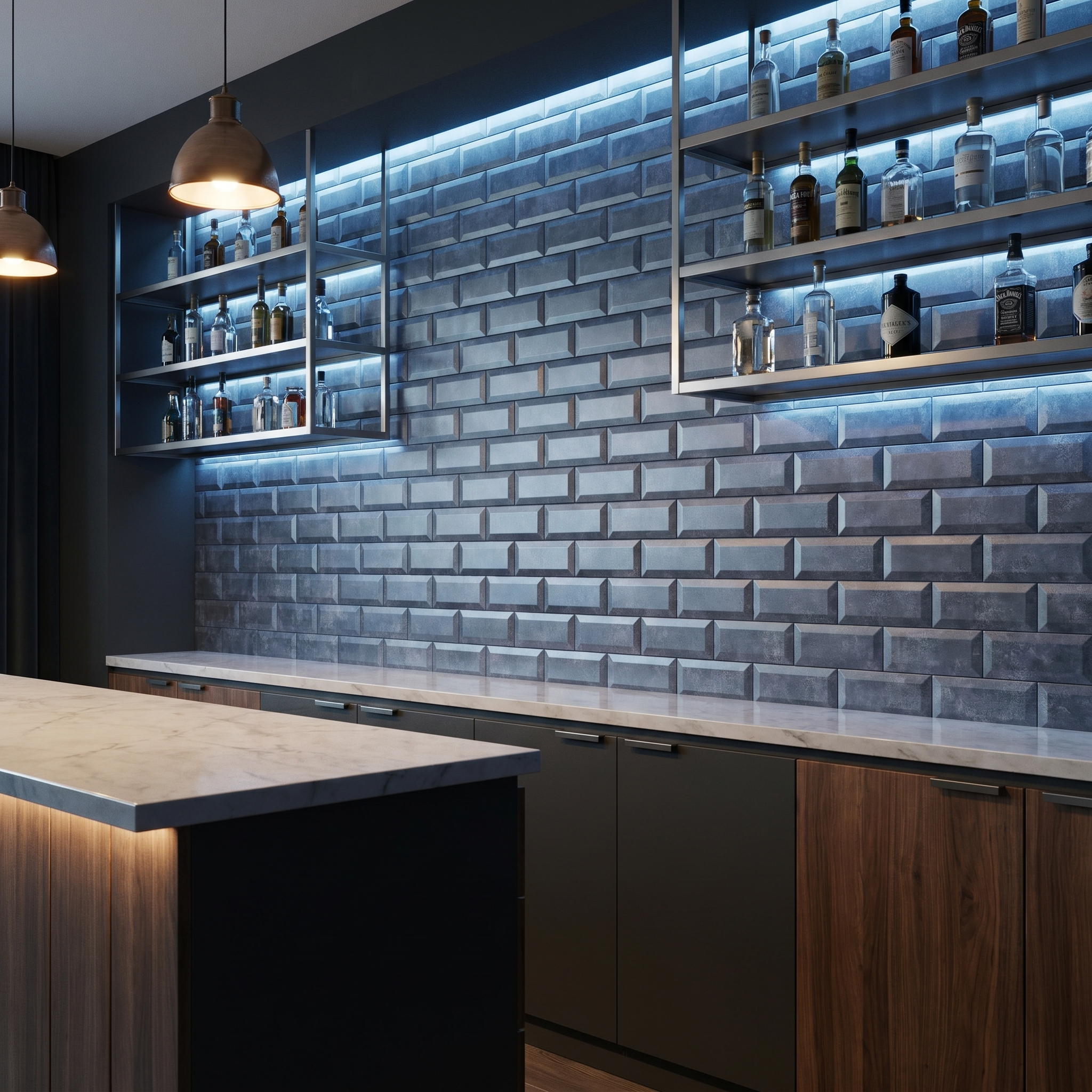 Subway 3D Blue-Gray Peel & Stick Splashback | 30.5×30.5 cm | Self-Adhesive Mosaic Tile