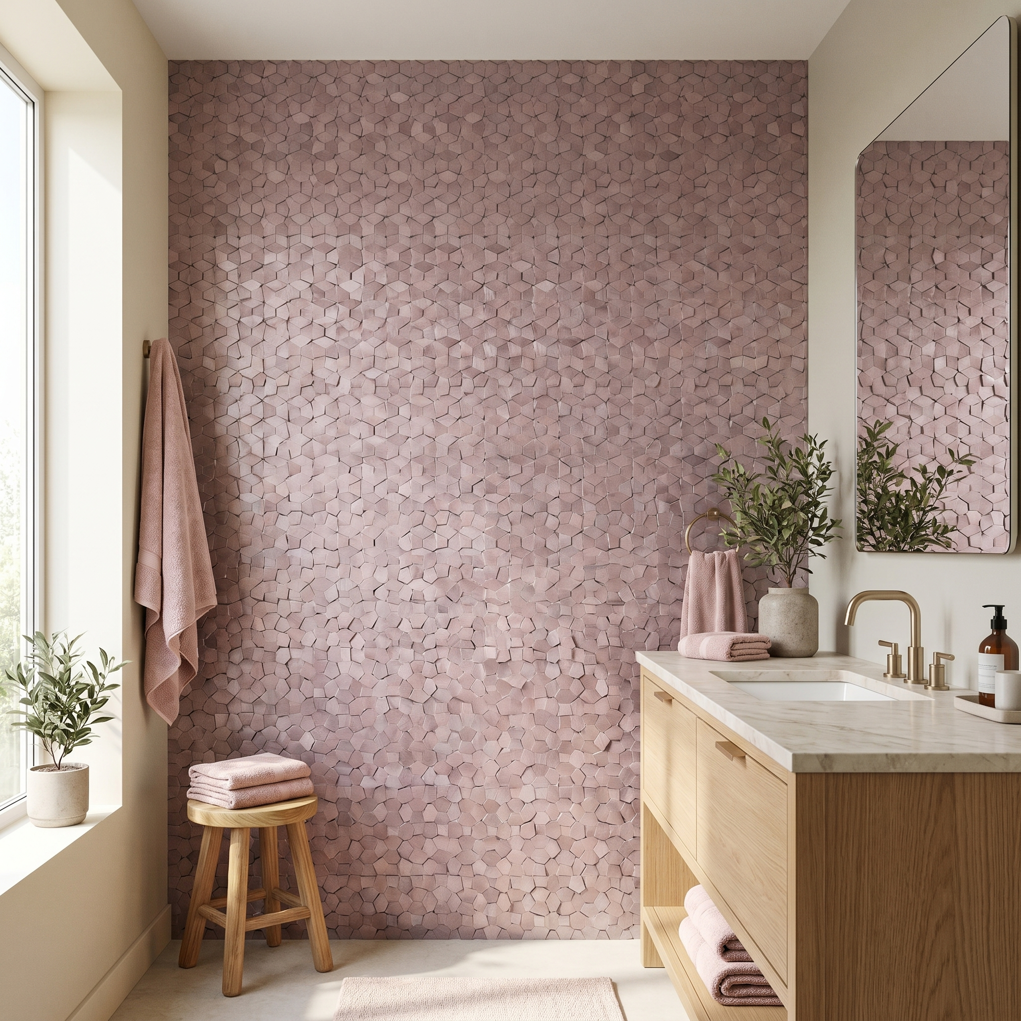 Pentagon 3D Pink Peel & Stick Splashback | 28.2×28.2 cm | Self-Adhesive Mosaic Tile