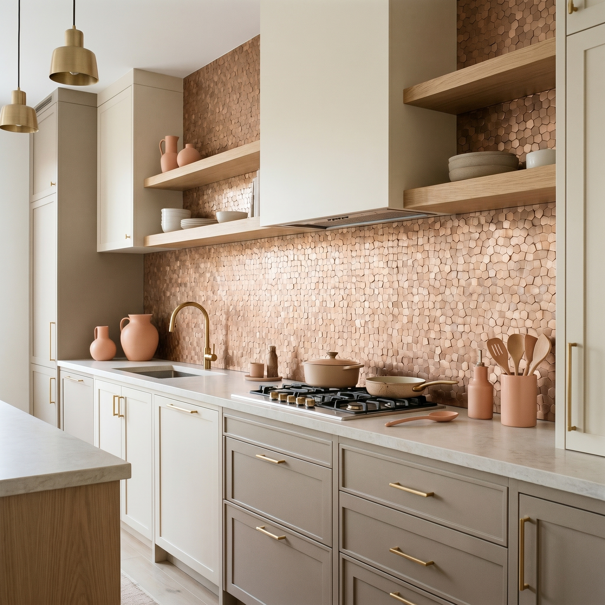 Pentagon 3D Salmon Peel & Stick Splashback | 28.2×28.2 cm | Self-Adhesive Mosaic Tile